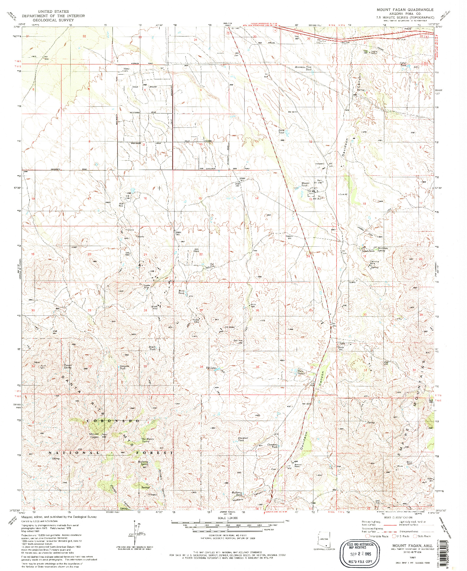 USGS 1:24000-SCALE QUADRANGLE FOR MOUNT FAGAN, AZ 1981