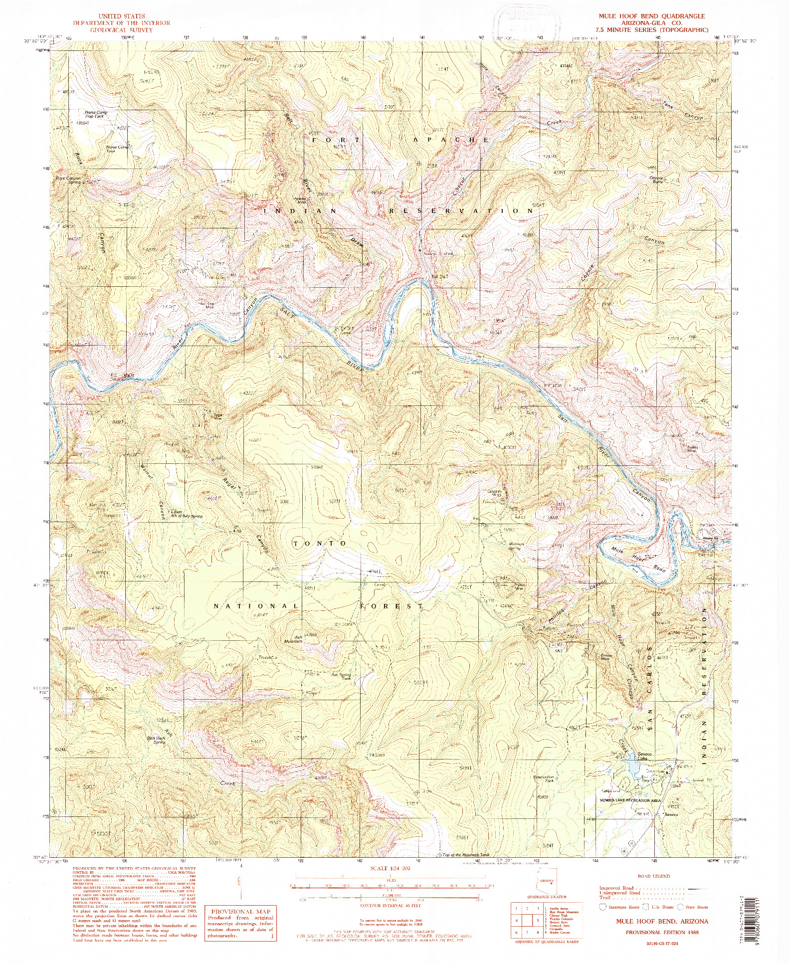 USGS 1:24000-SCALE QUADRANGLE FOR MULE HOOF BEND, AZ 1988