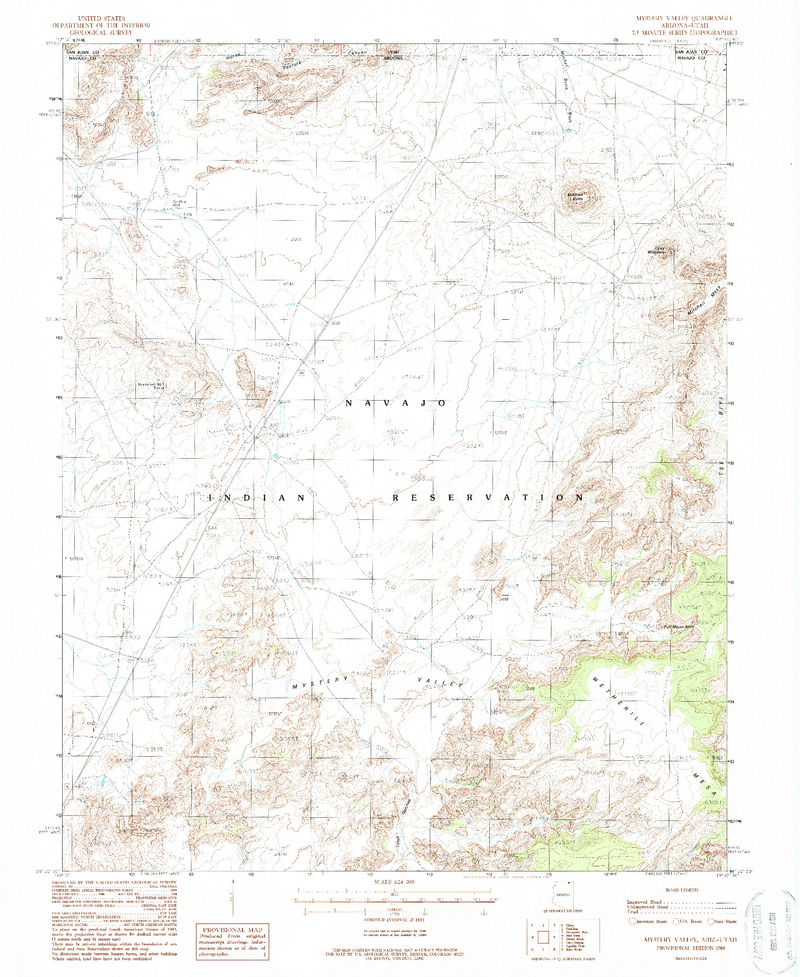 USGS 1:24000-SCALE QUADRANGLE FOR MYSTERY VALLEY, AZ 1988