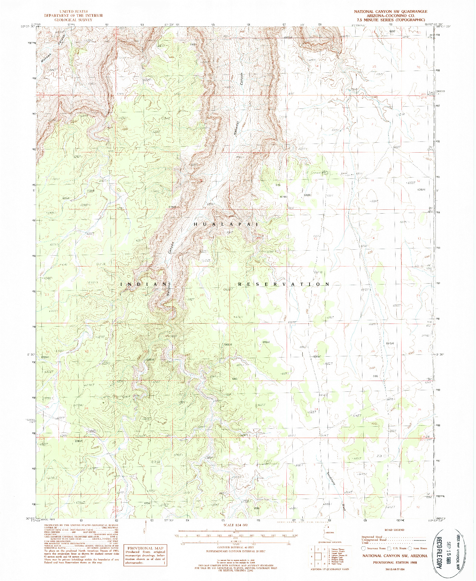 USGS 1:24000-SCALE QUADRANGLE FOR NATIONAL CANYON SW, AZ 1988