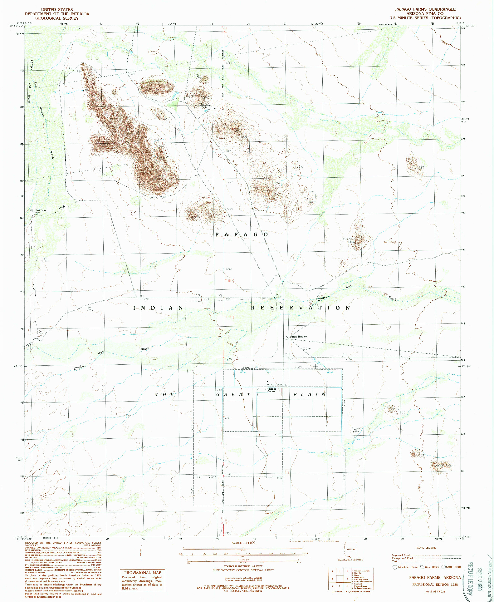 USGS 1:24000-SCALE QUADRANGLE FOR PAPAGO FARMS, AZ 1988