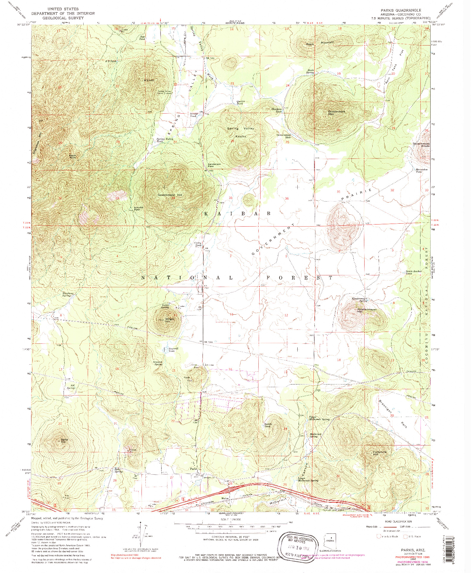 USGS 1:24000-SCALE QUADRANGLE FOR PARKS, AZ 1966