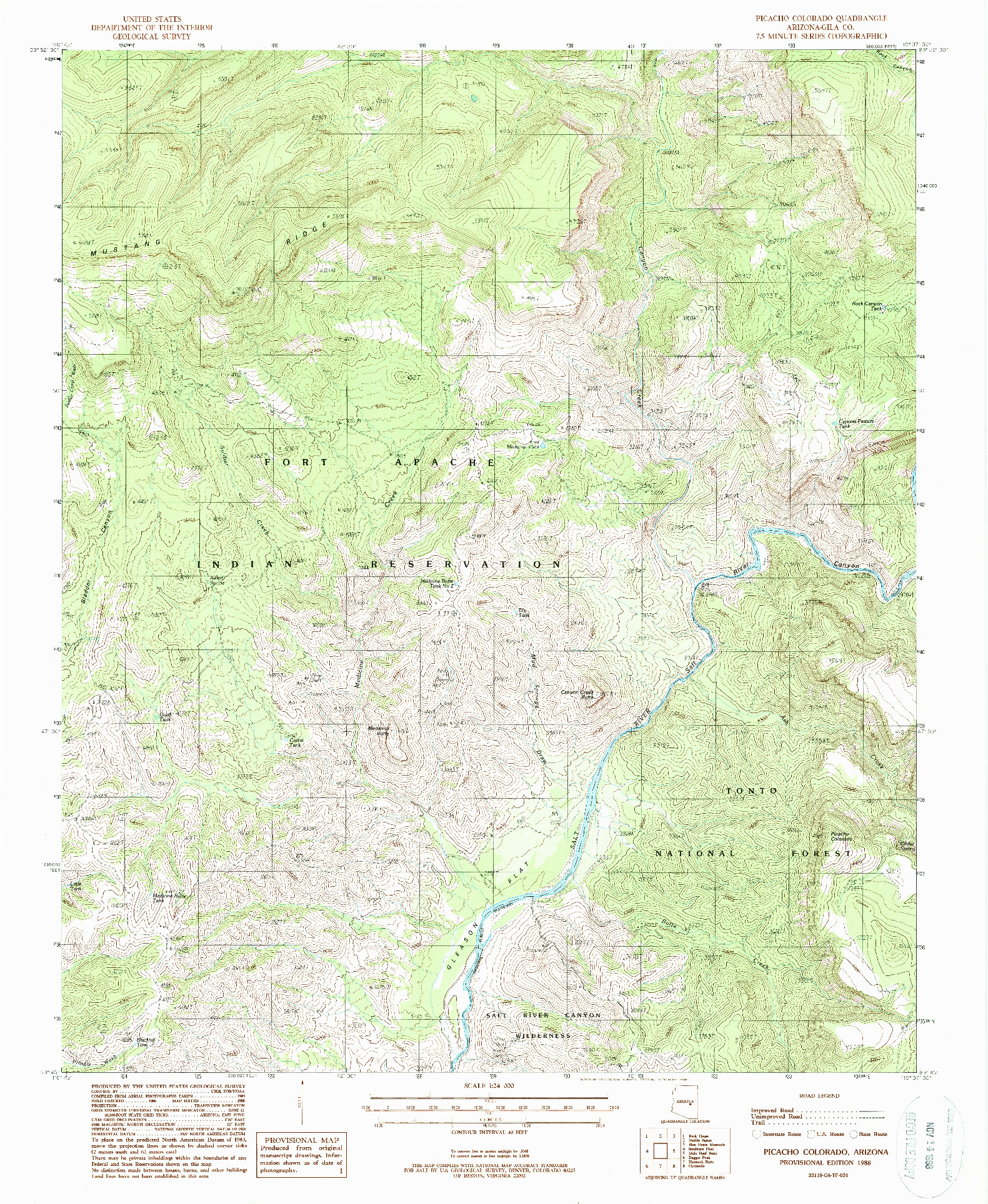 USGS 1:24000-SCALE QUADRANGLE FOR PICACHO COLORADO, AZ 1988