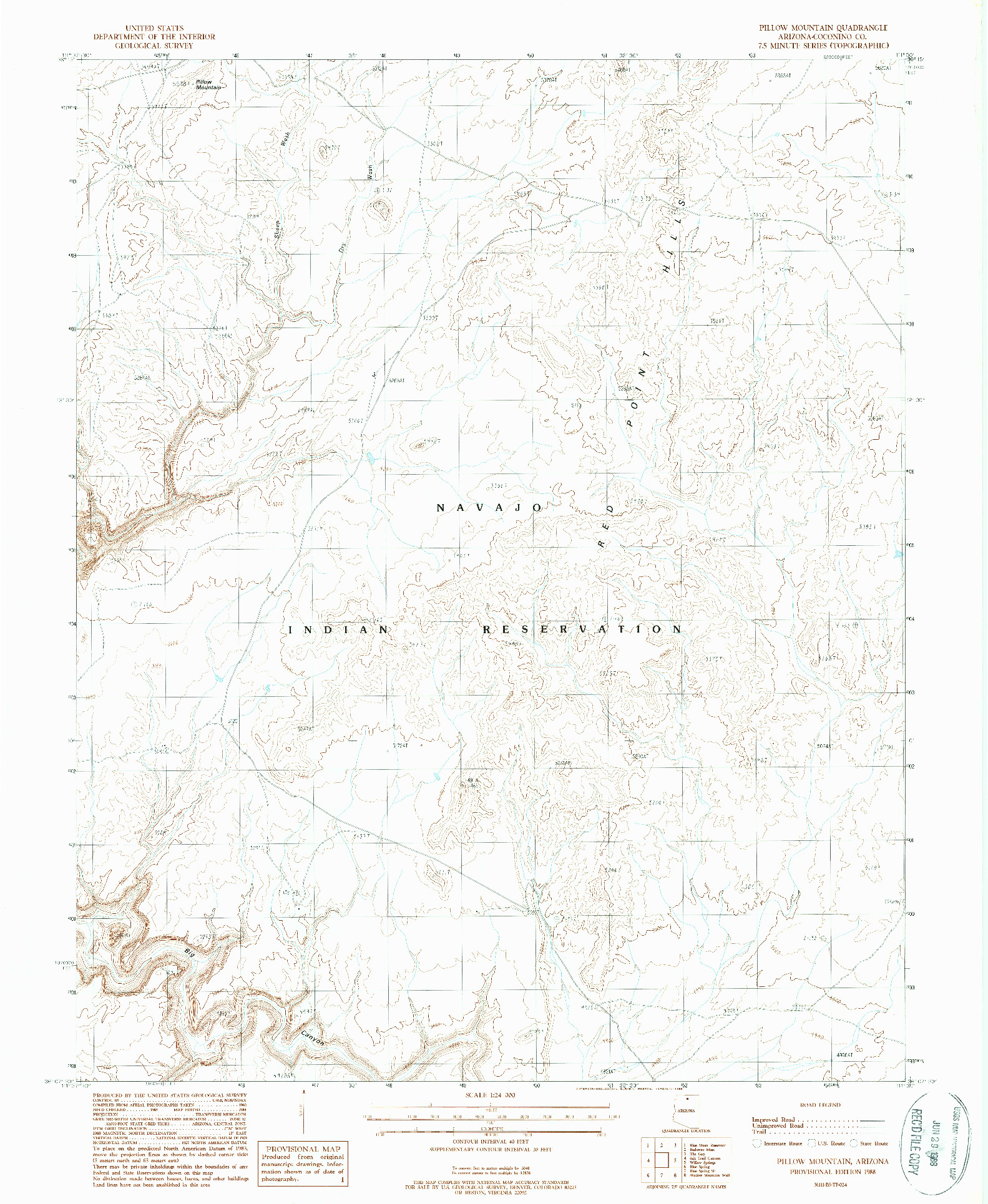 USGS 1:24000-SCALE QUADRANGLE FOR PILLOW MOUNTAIN, AZ 1988