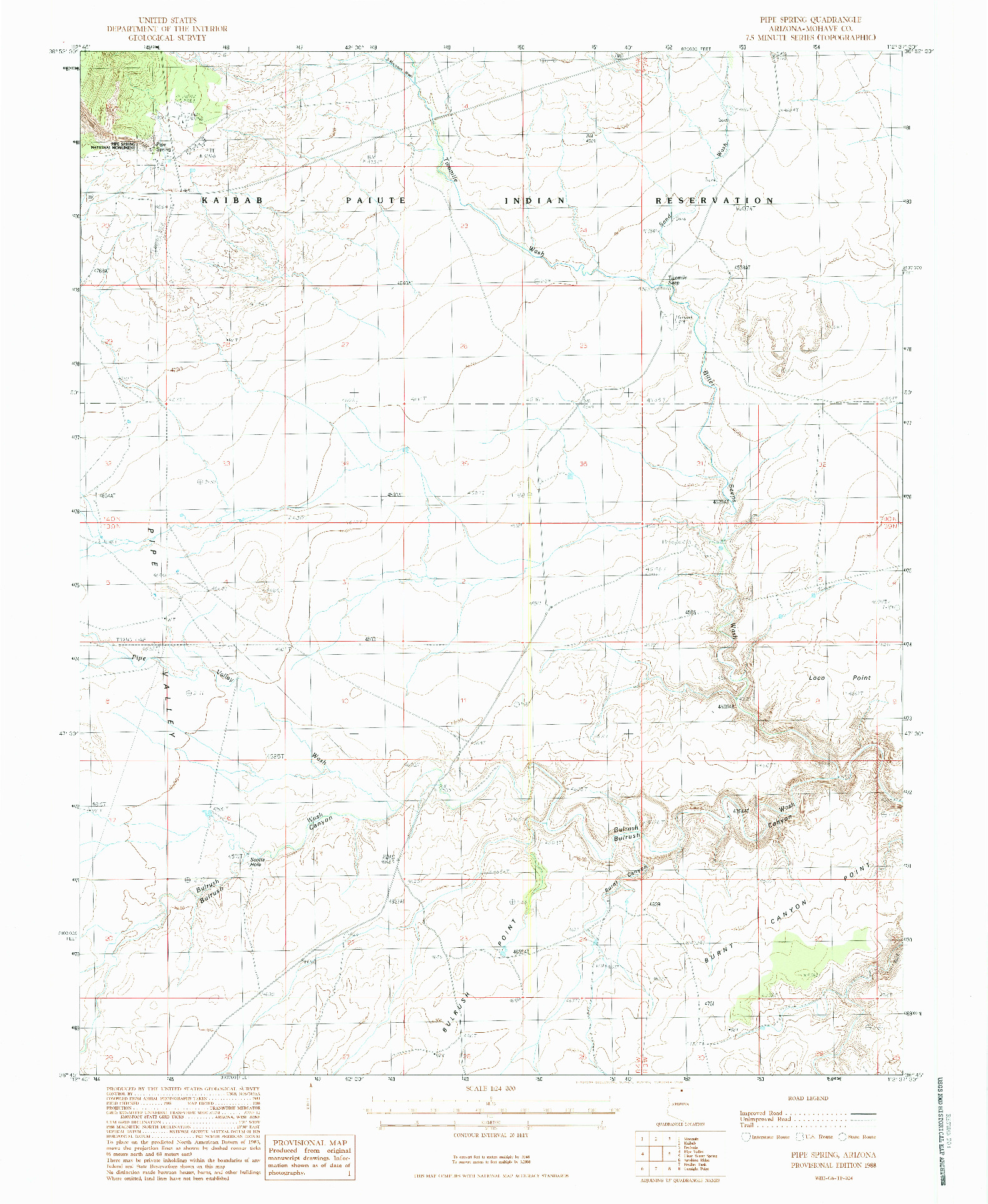 USGS 1:24000-SCALE QUADRANGLE FOR PIPE SPRING, AZ 1988