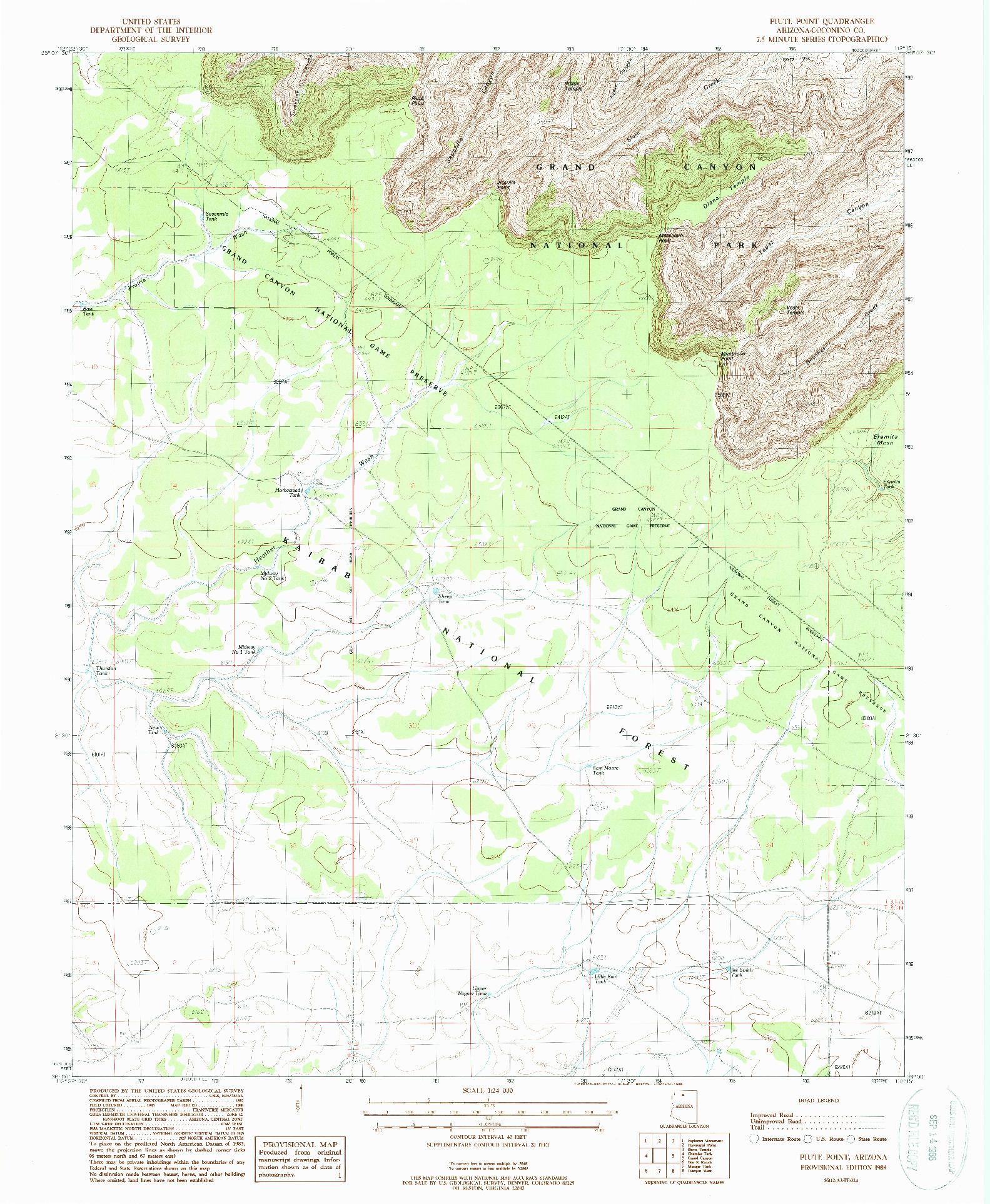 USGS 1:24000-SCALE QUADRANGLE FOR PIUTE POINT, AZ 1988