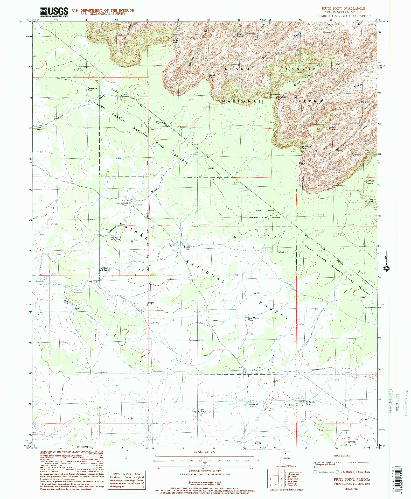 USGS 1:24000-SCALE QUADRANGLE FOR PIUTE POINT, AZ 1988