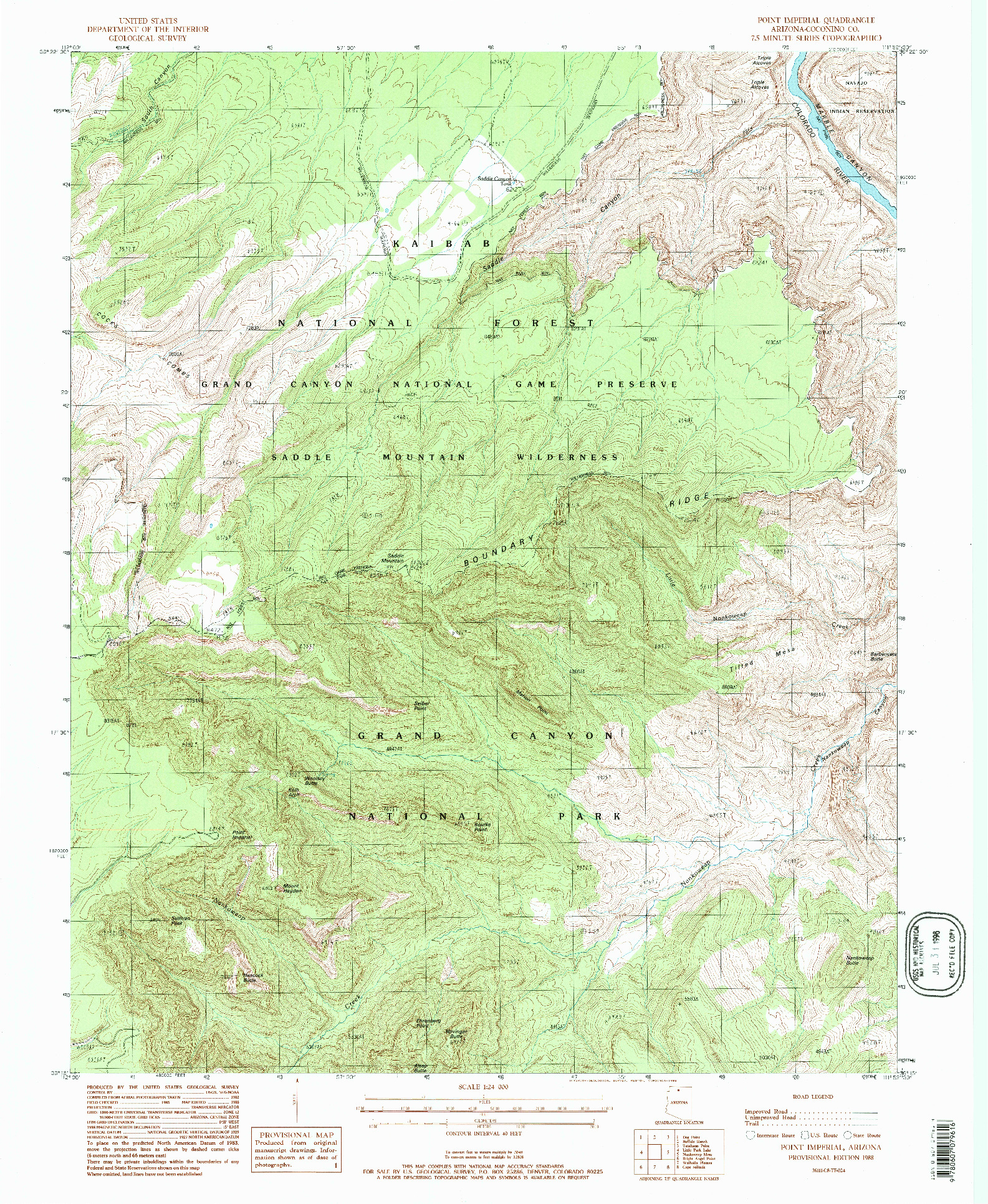 USGS 1:24000-SCALE QUADRANGLE FOR POINT IMPERIAL, AZ 1988