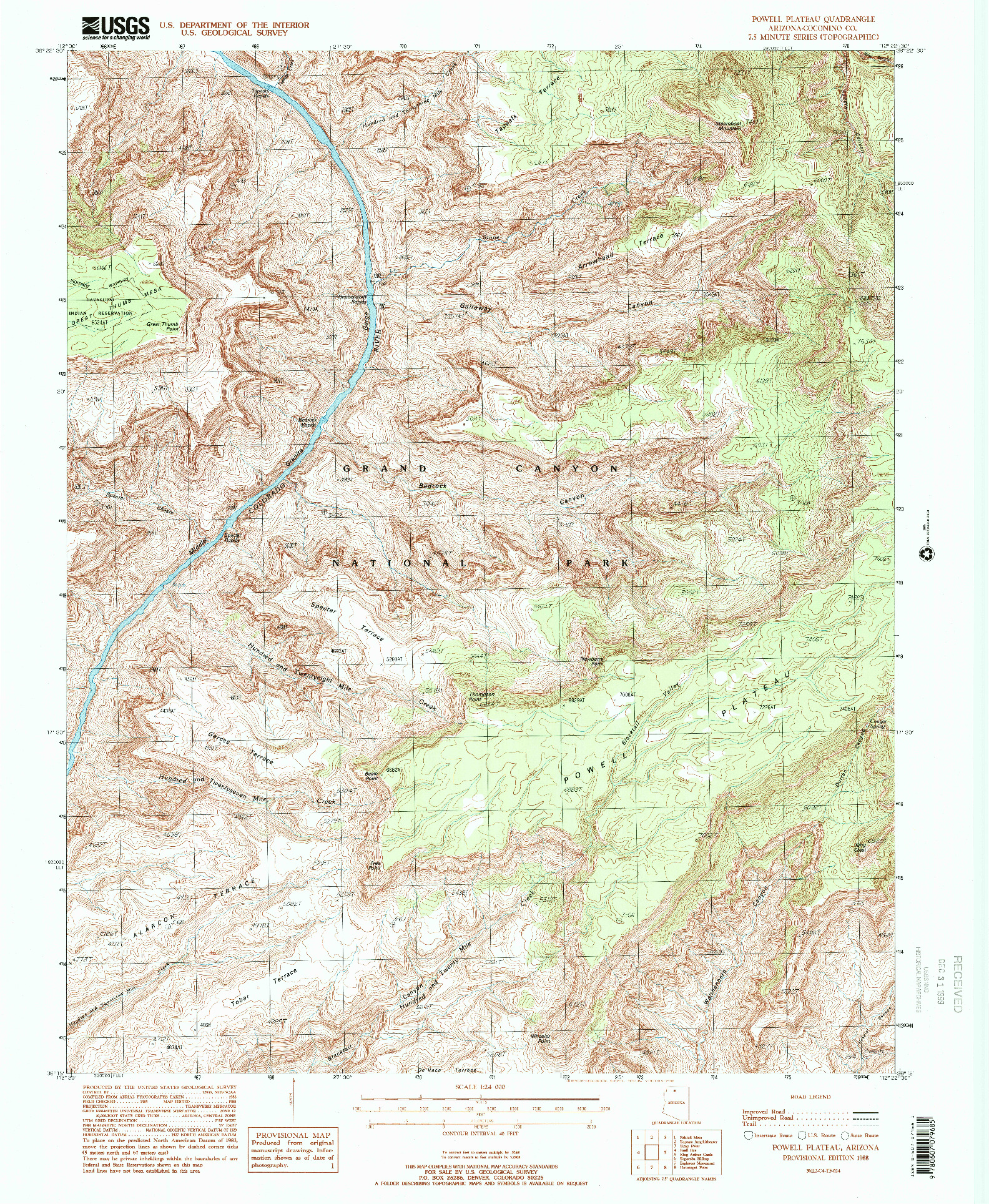 USGS 1:24000-SCALE QUADRANGLE FOR POWELL PLATEAU, AZ 1988