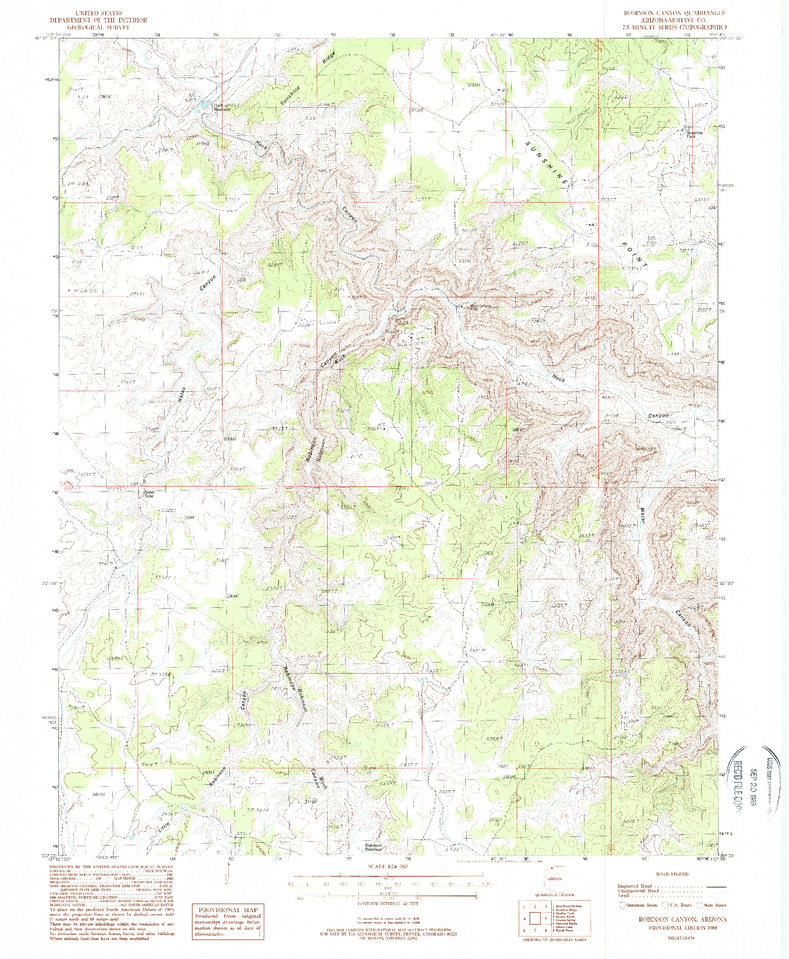 USGS 1:24000-SCALE QUADRANGLE FOR ROBINSON CANYON, AZ 1988