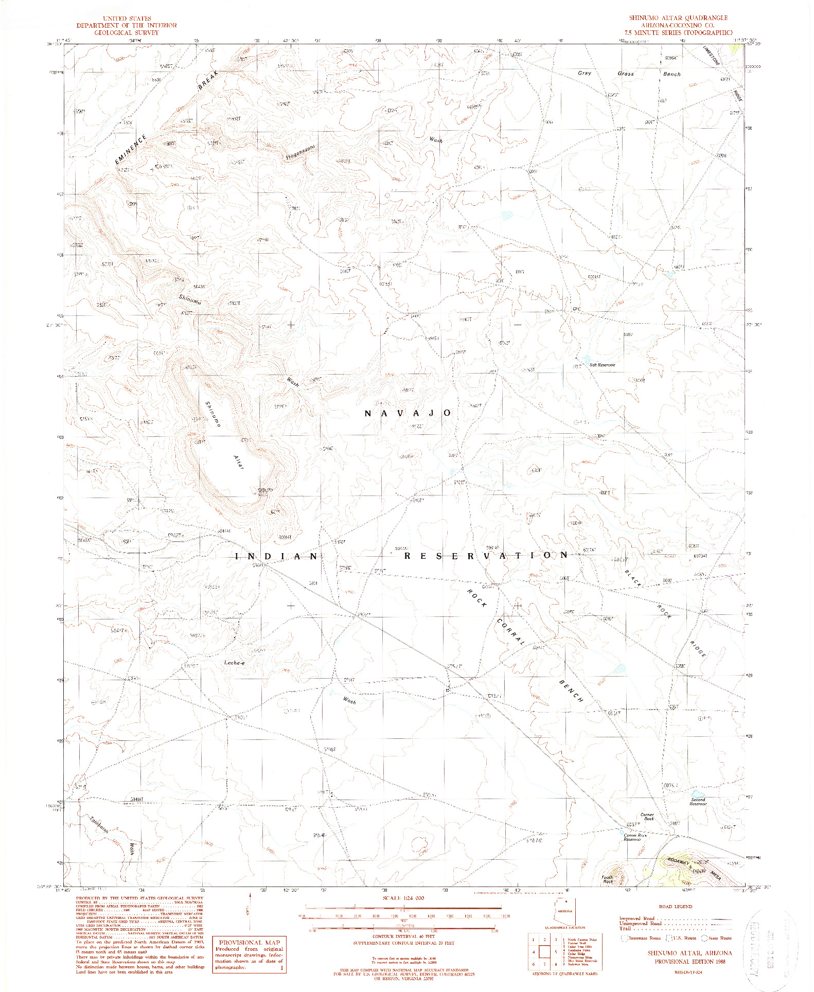 USGS 1:24000-SCALE QUADRANGLE FOR SHINUMO ALTAR, AZ 1988