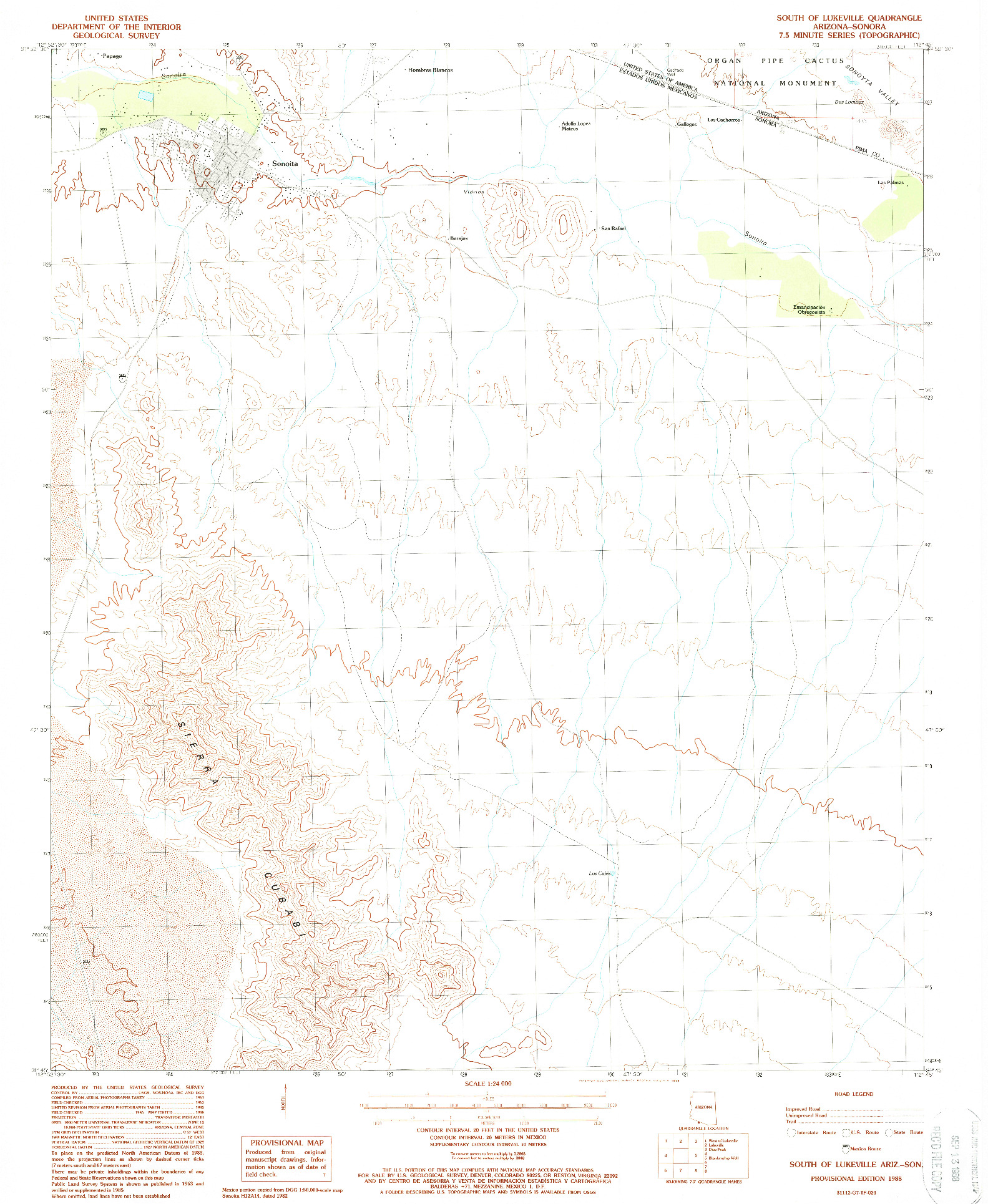 USGS 1:24000-SCALE QUADRANGLE FOR SOUTH OF LUKEVILLE, AZ 1988