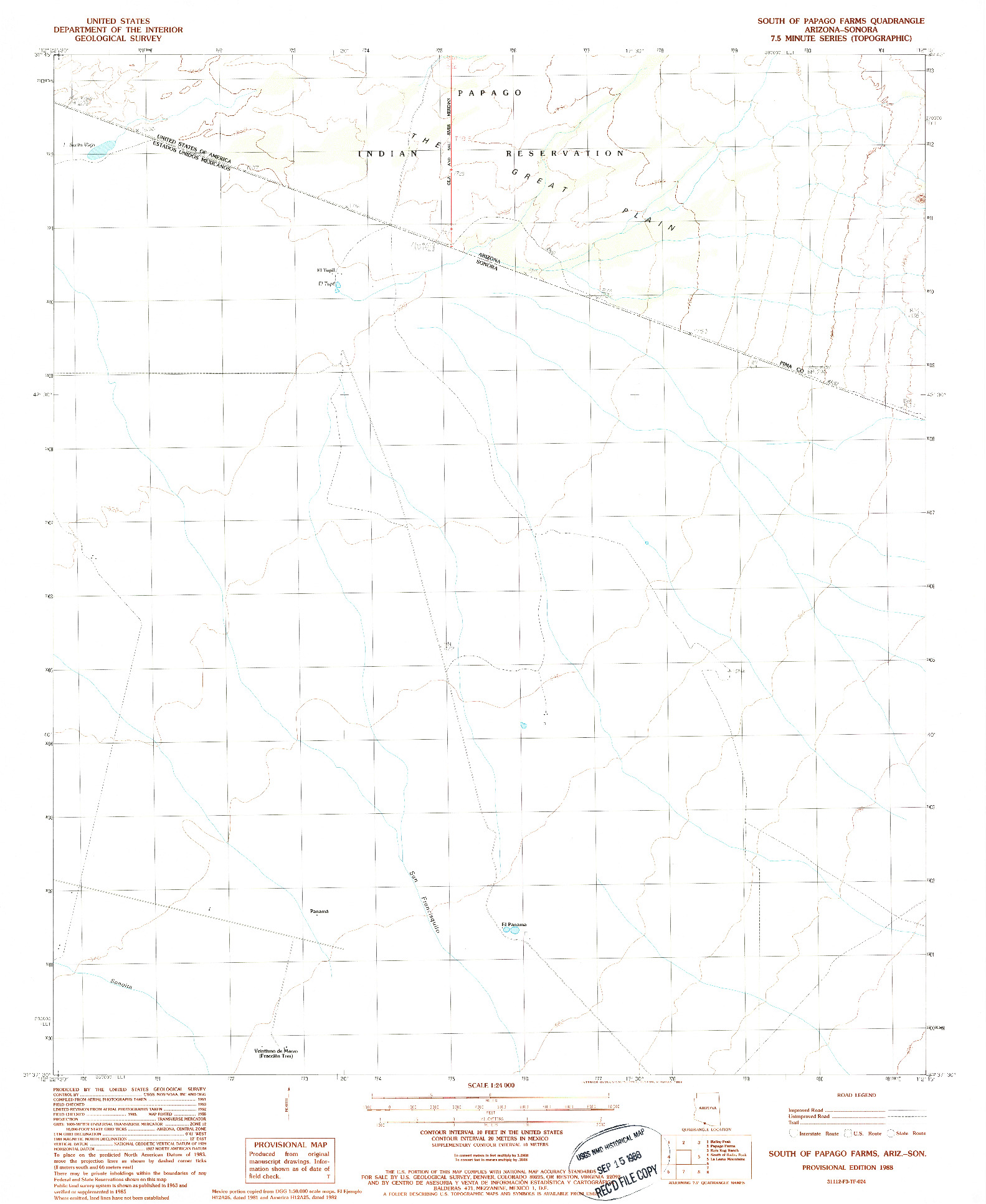 USGS 1:24000-SCALE QUADRANGLE FOR SOUTH OF PAPAGO FARMS, AZ 1988