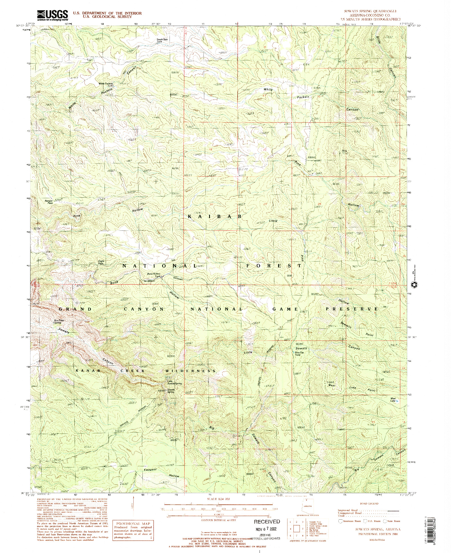 USGS 1:24000-SCALE QUADRANGLE FOR SOWATS SPRING, AZ 1988
