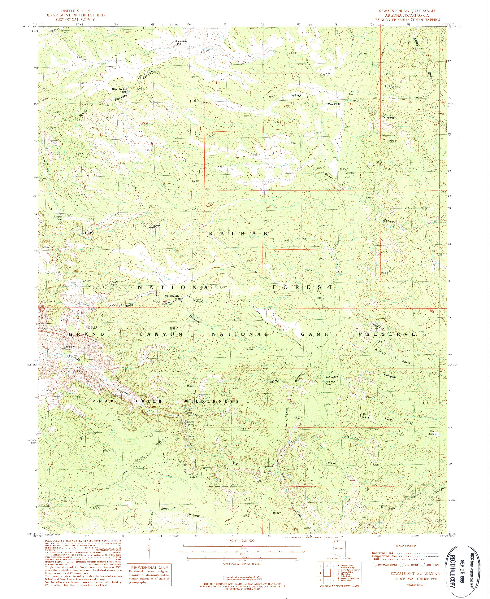 USGS 1:24000-SCALE QUADRANGLE FOR SOWATS SPRING, AZ 1988
