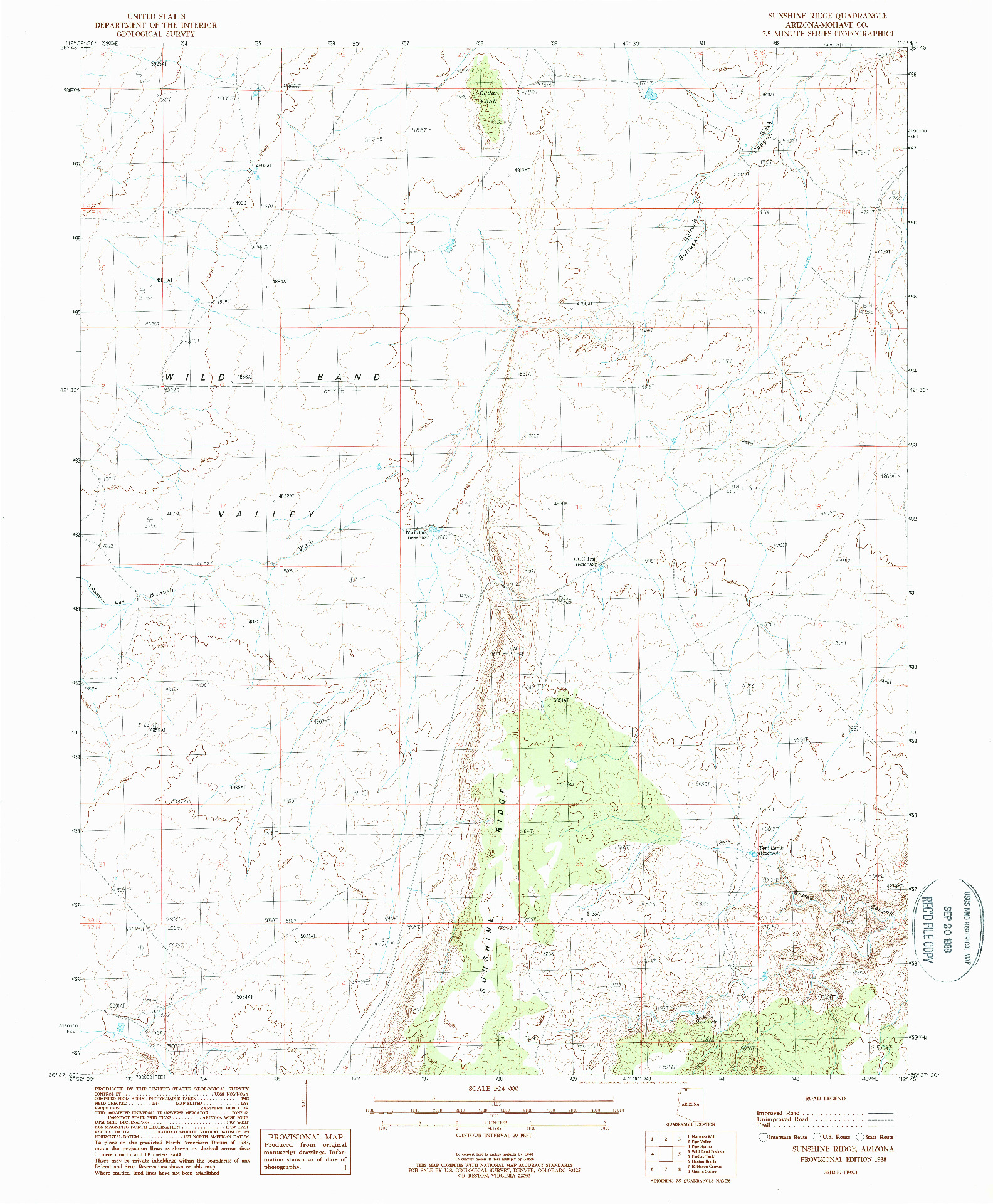 USGS 1:24000-SCALE QUADRANGLE FOR SUNSHINE RIDGE, AZ 1988