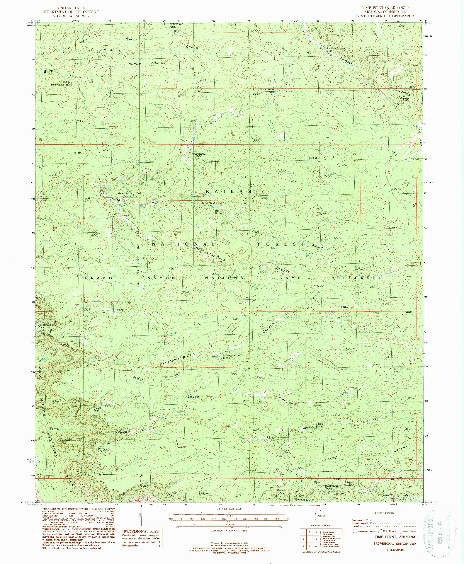 USGS 1:24000-SCALE QUADRANGLE FOR TIMP POINT, AZ 1988