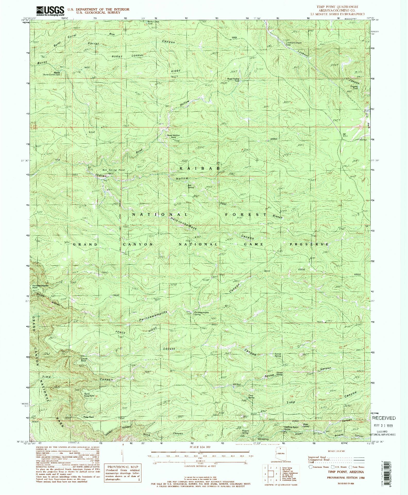 USGS 1:24000-SCALE QUADRANGLE FOR TIMP POINT, AZ 1988