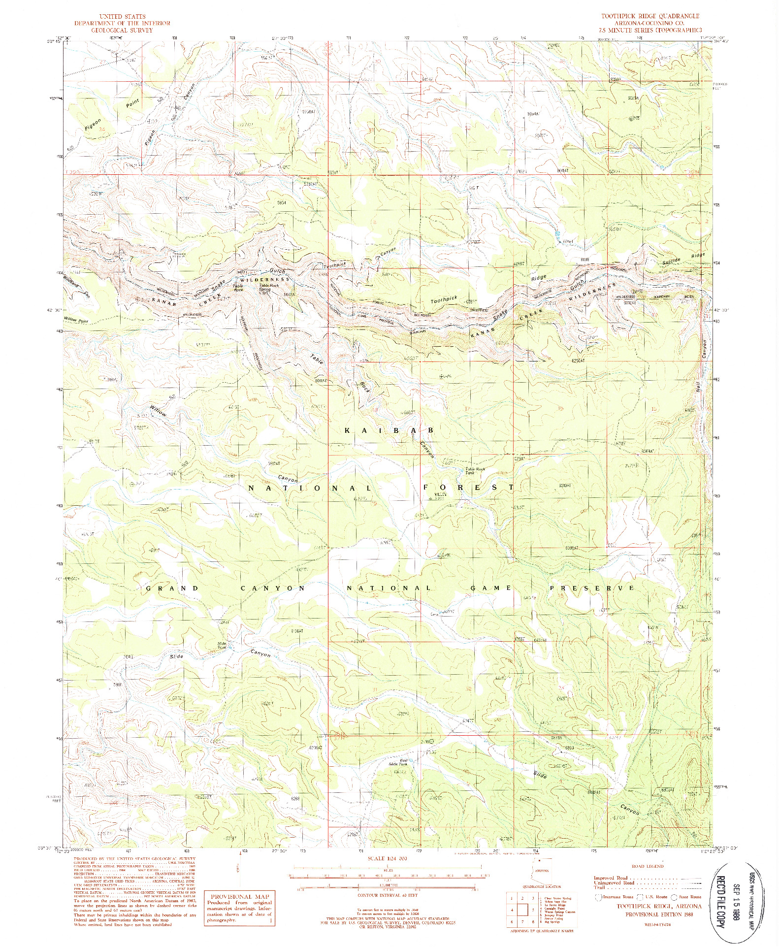 USGS 1:24000-SCALE QUADRANGLE FOR TOOTHPICK RIDGE, AZ 1988