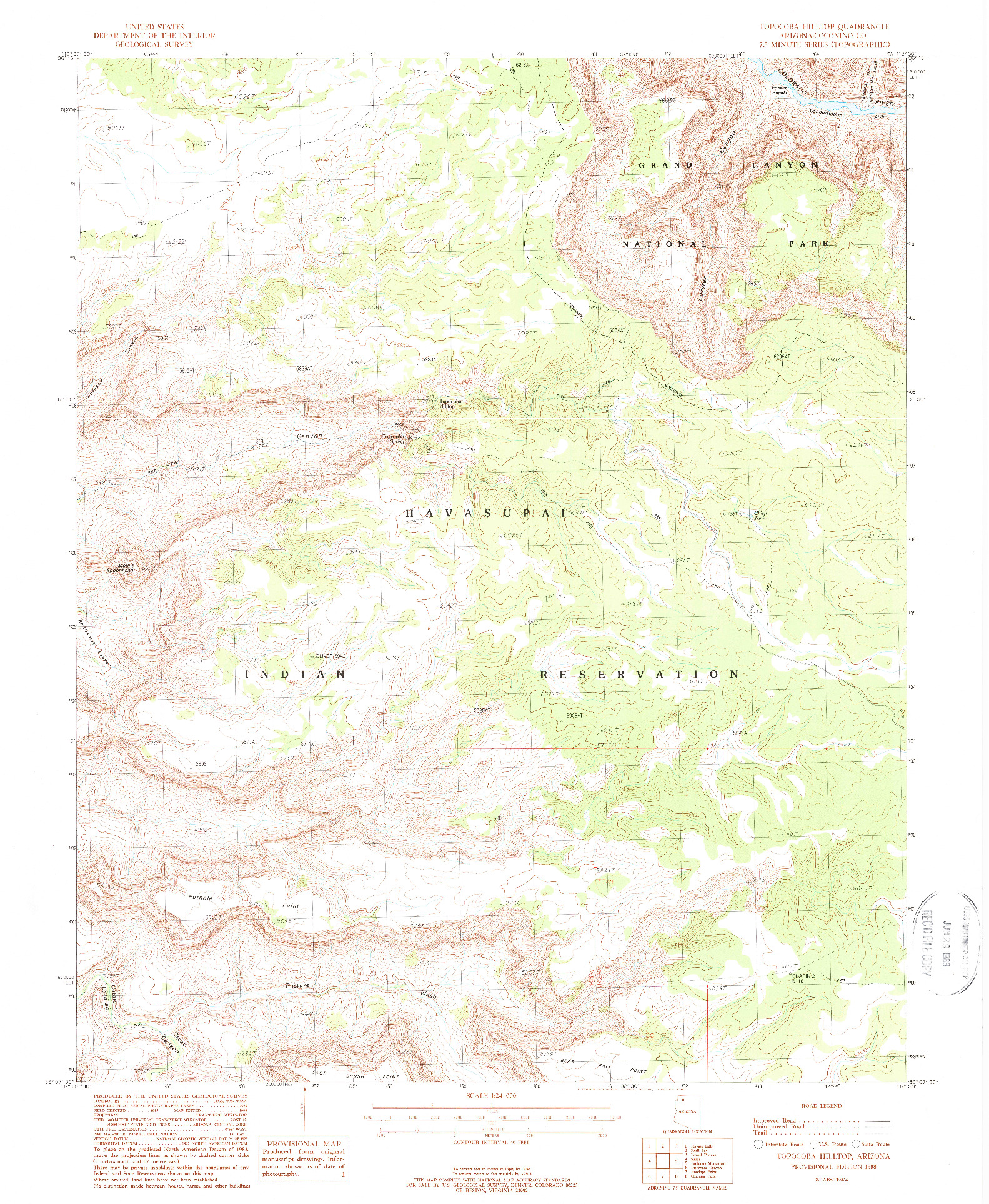 USGS 1:24000-SCALE QUADRANGLE FOR TOPOCOBA HILLTOP, AZ 1988