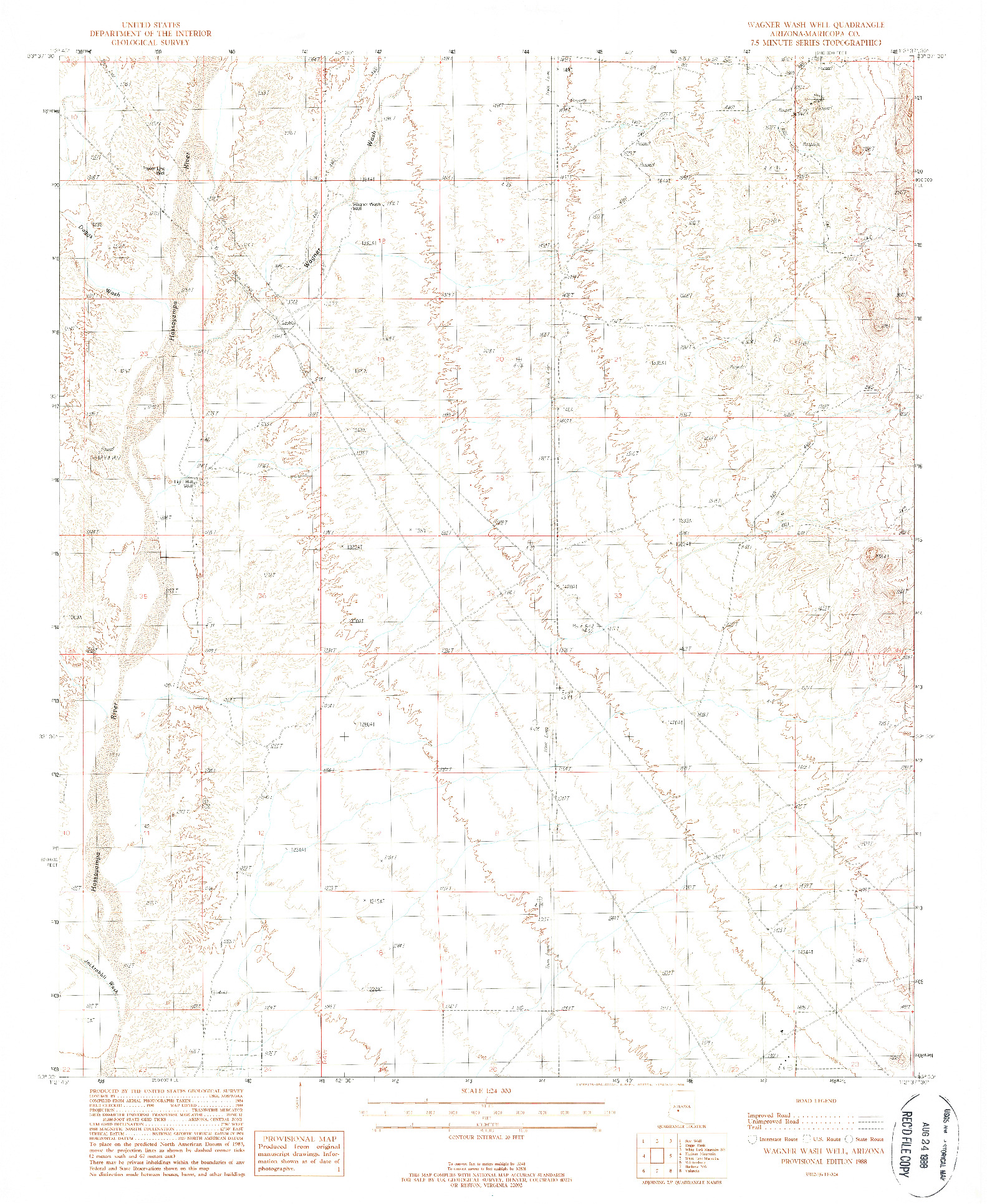 USGS 1:24000-SCALE QUADRANGLE FOR WAGNER WASH WELL, AZ 1988