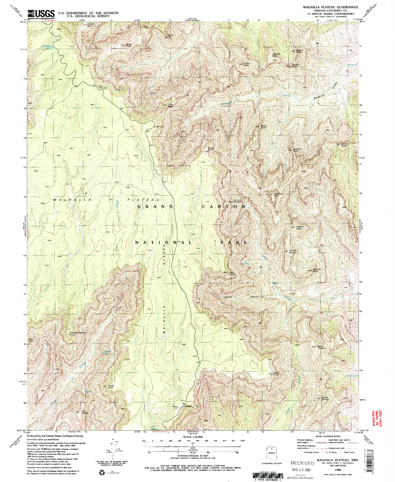 USGS 1:24000-SCALE QUADRANGLE FOR WALHALLA PLATEAU, AZ 1988