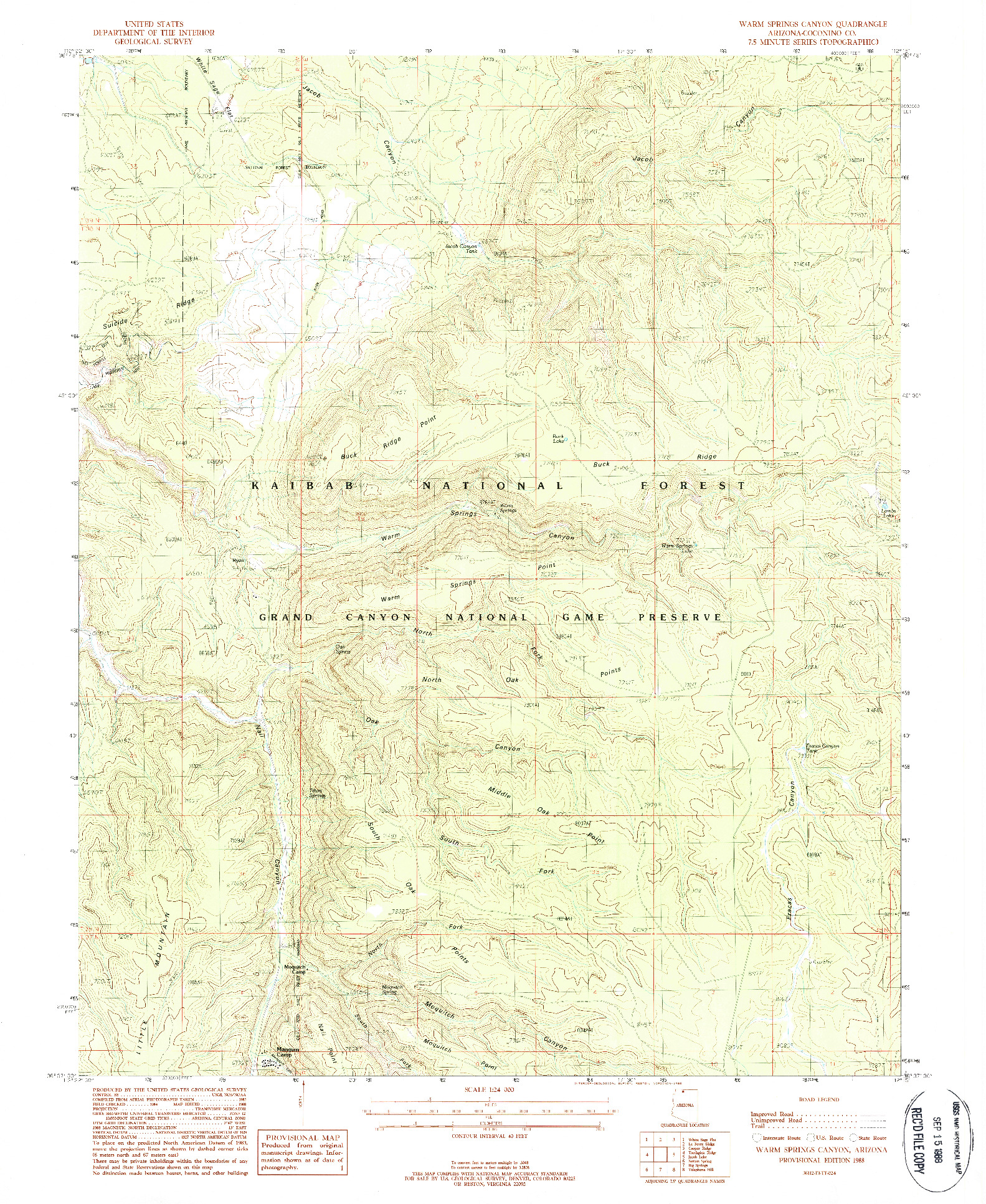 USGS 1:24000-SCALE QUADRANGLE FOR WARM SPRINGS CANYON, AZ 1988