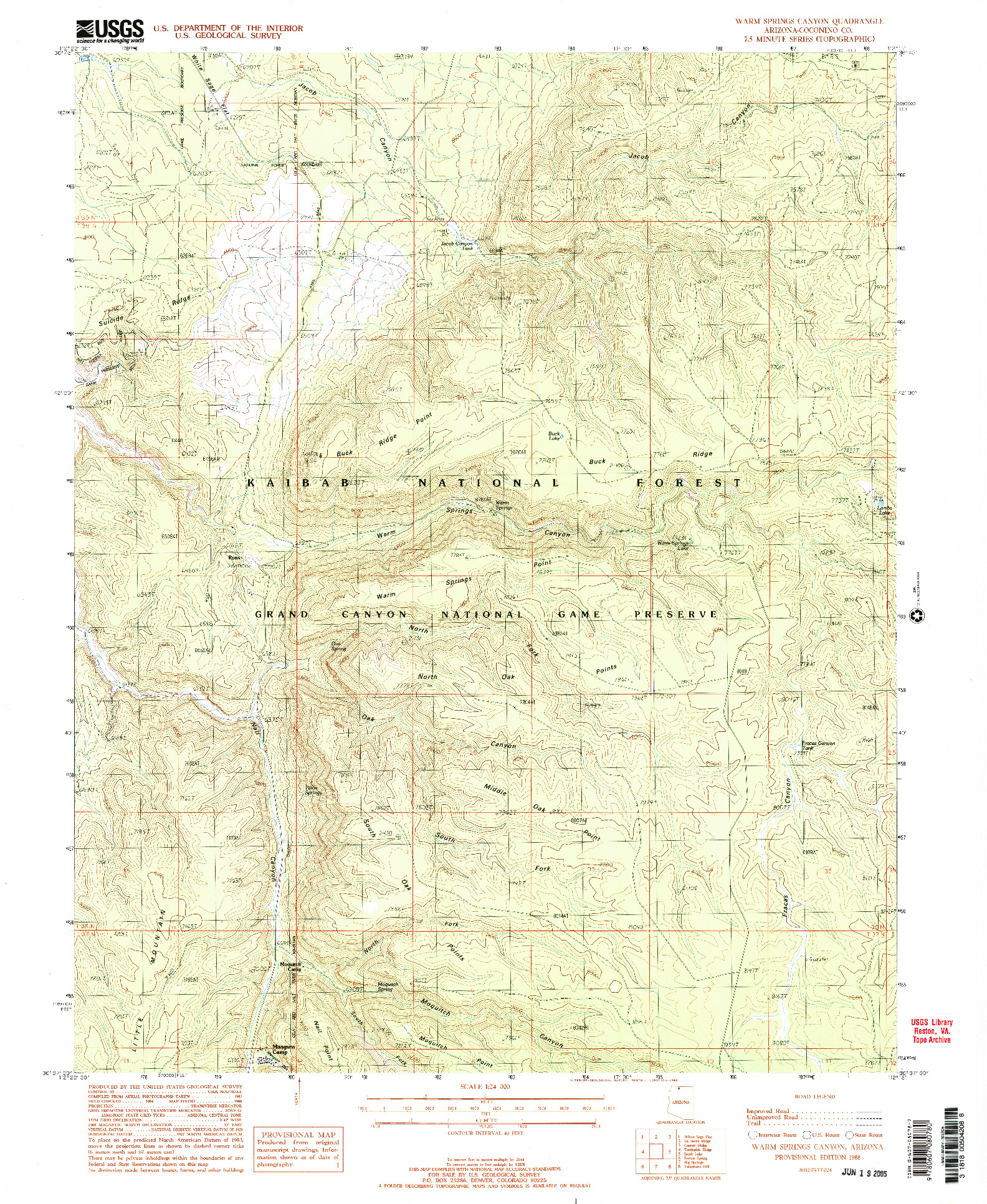 USGS 1:24000-SCALE QUADRANGLE FOR WARM SPRINGS CANYON, AZ 1988