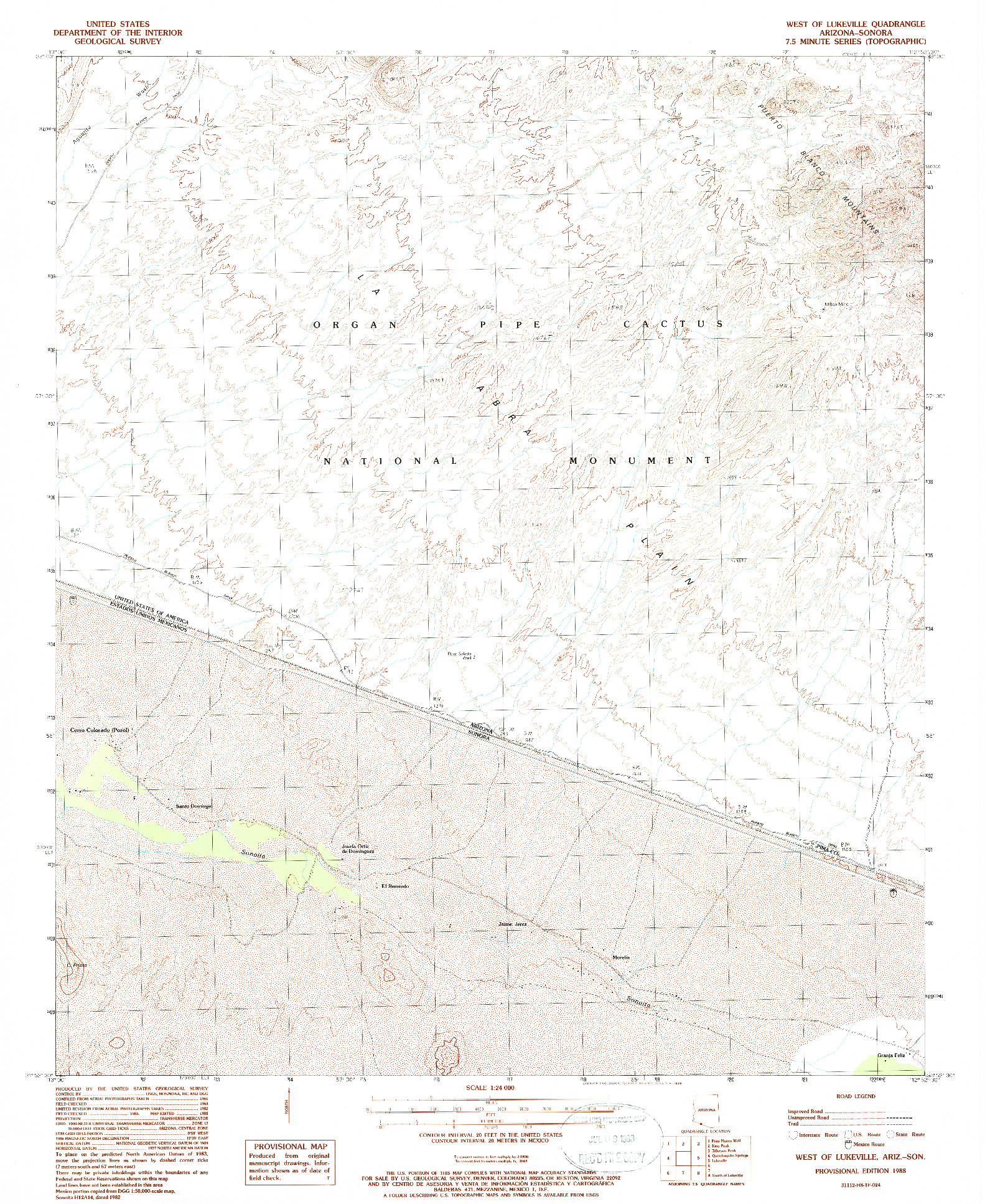 USGS 1:24000-SCALE QUADRANGLE FOR WEST OF LUKEVILLE, AZ 1988