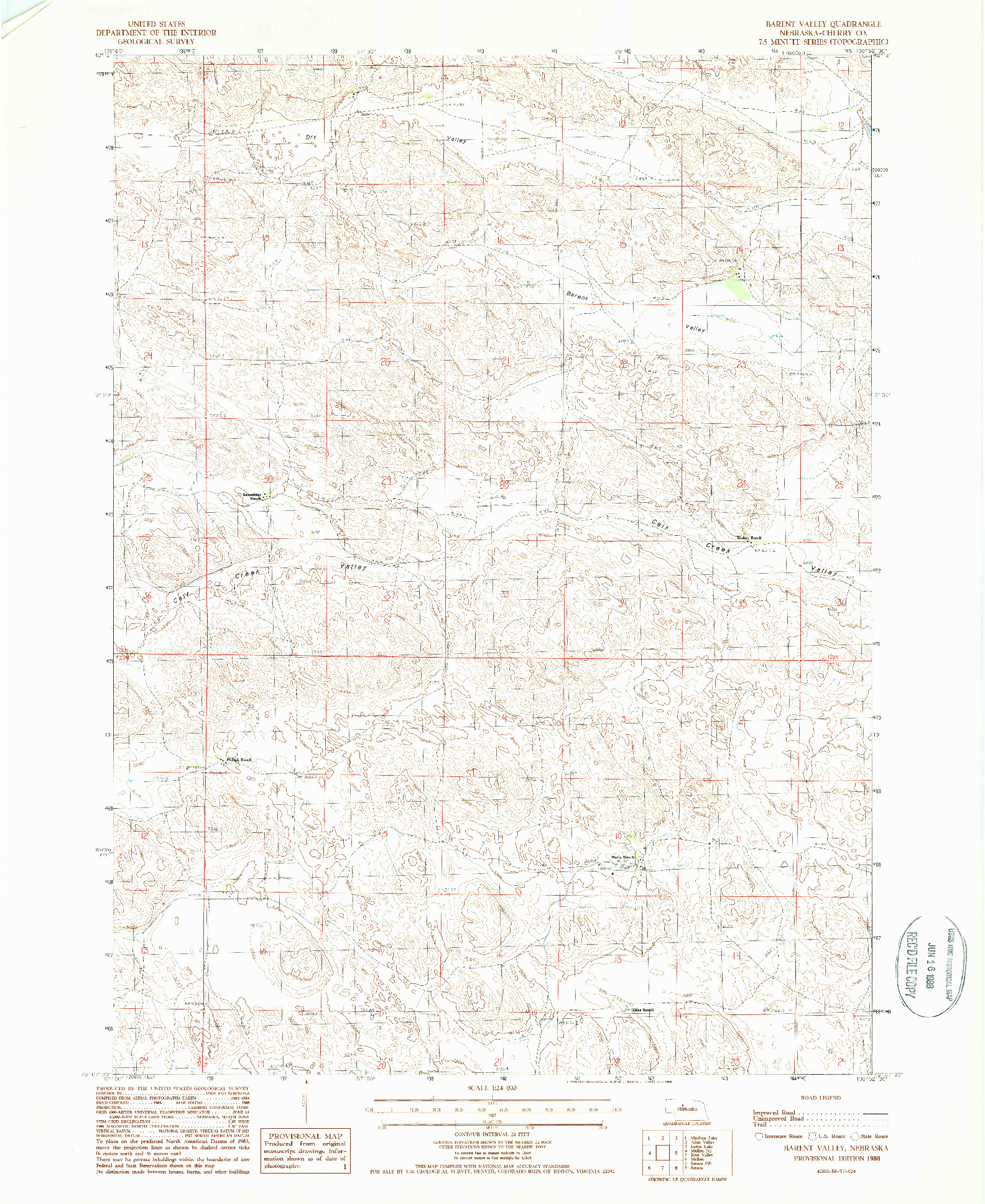 USGS 1:24000-SCALE QUADRANGLE FOR BARENT VALLEY, NE 1988