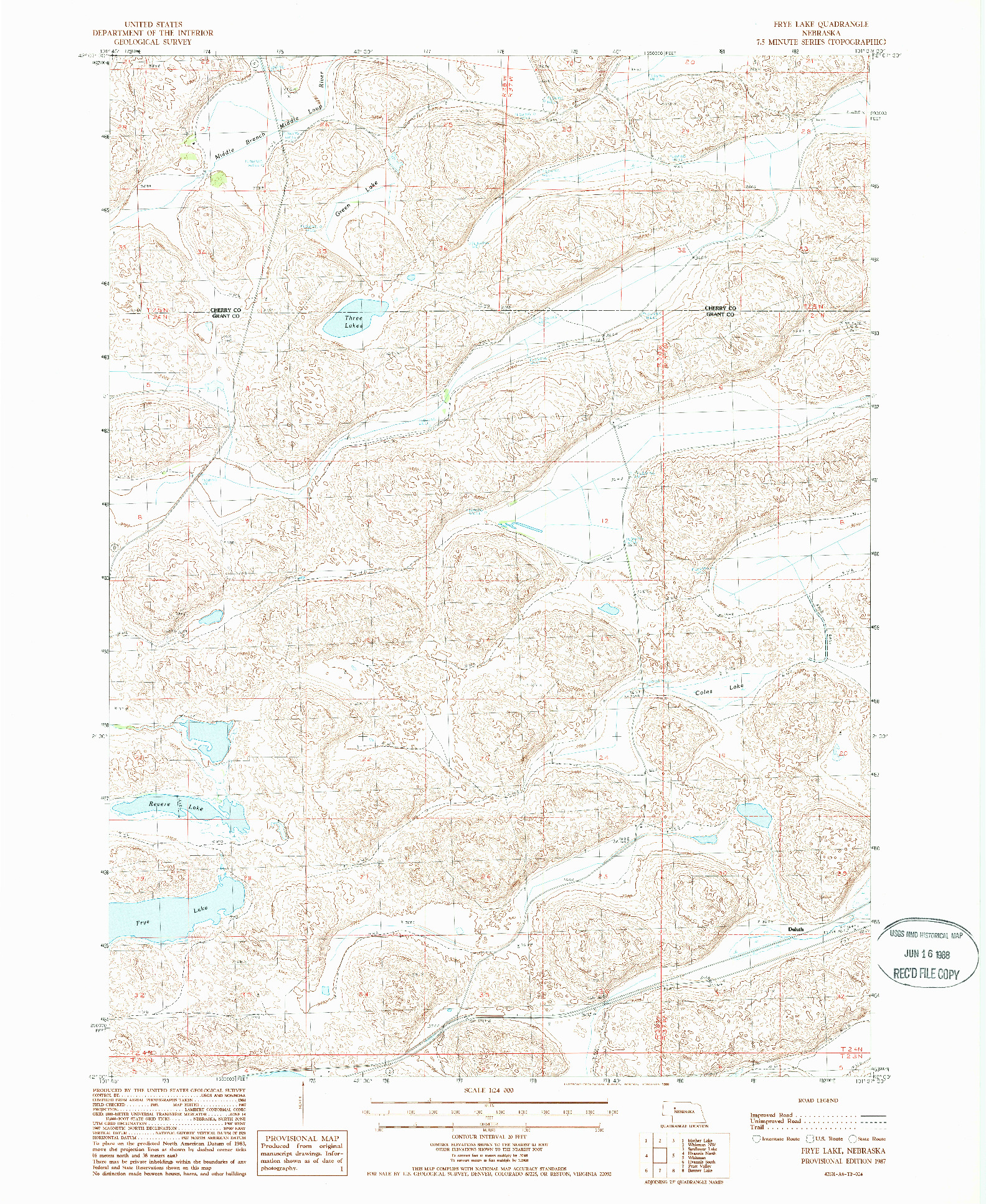 USGS 1:24000-SCALE QUADRANGLE FOR FRYE LAKE, NE 1987