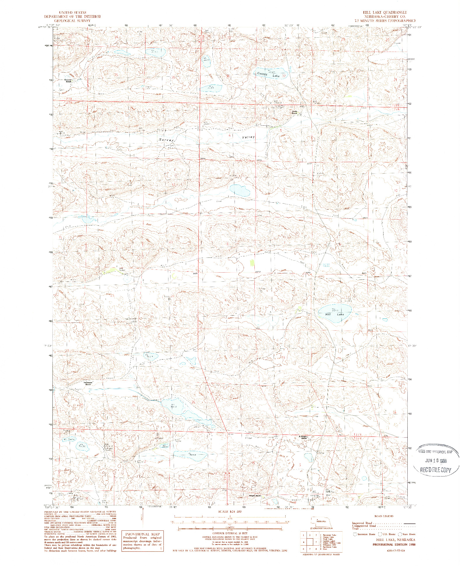 USGS 1:24000-SCALE QUADRANGLE FOR HILL LAKE, NE 1988