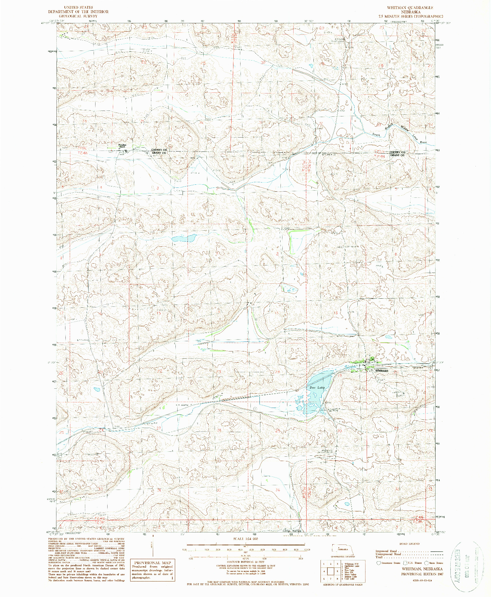 USGS 1:24000-SCALE QUADRANGLE FOR WHITMAN, NE 1987