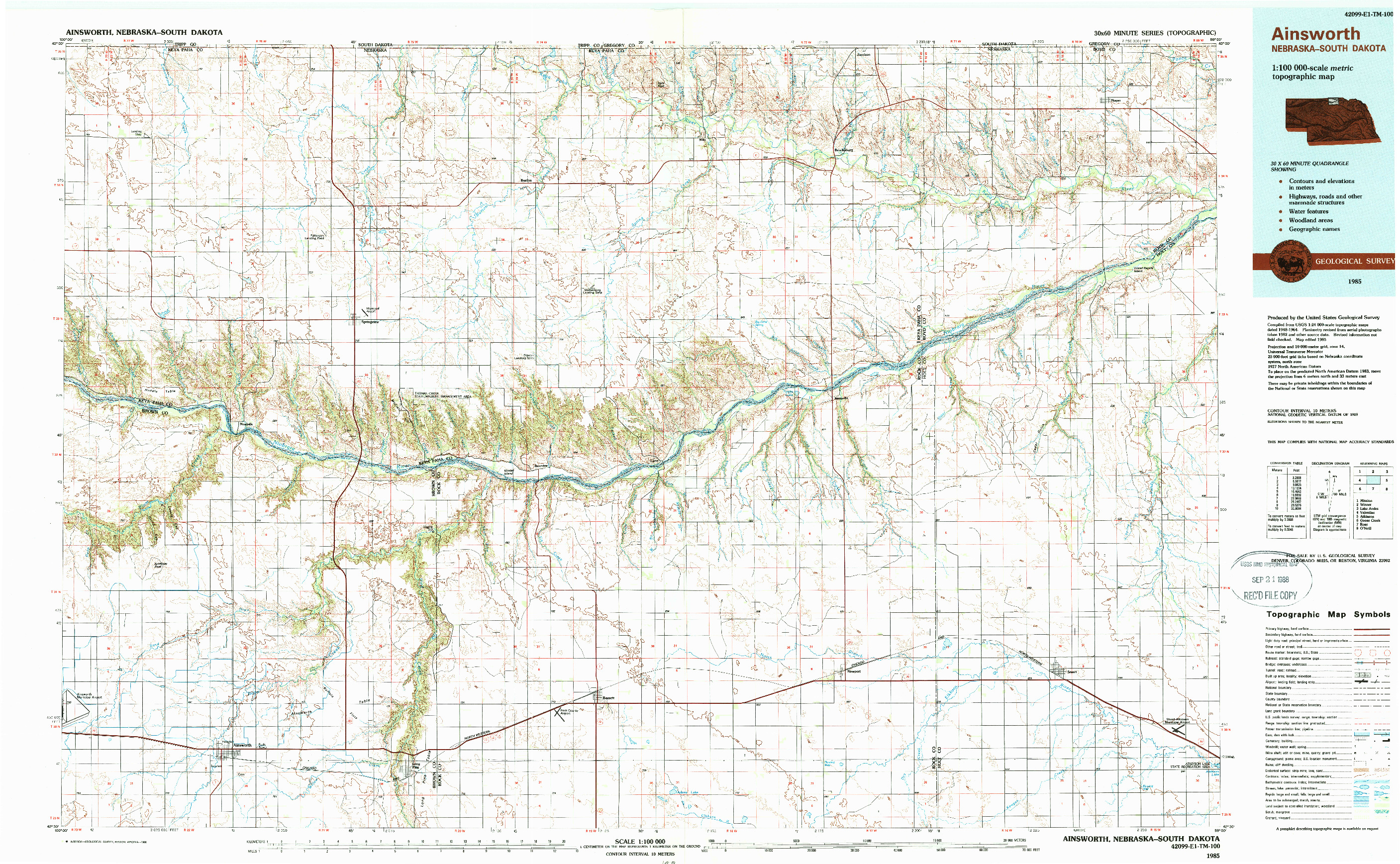 USGS 1:100000-SCALE QUADRANGLE FOR AINSWORTH, NE 1985