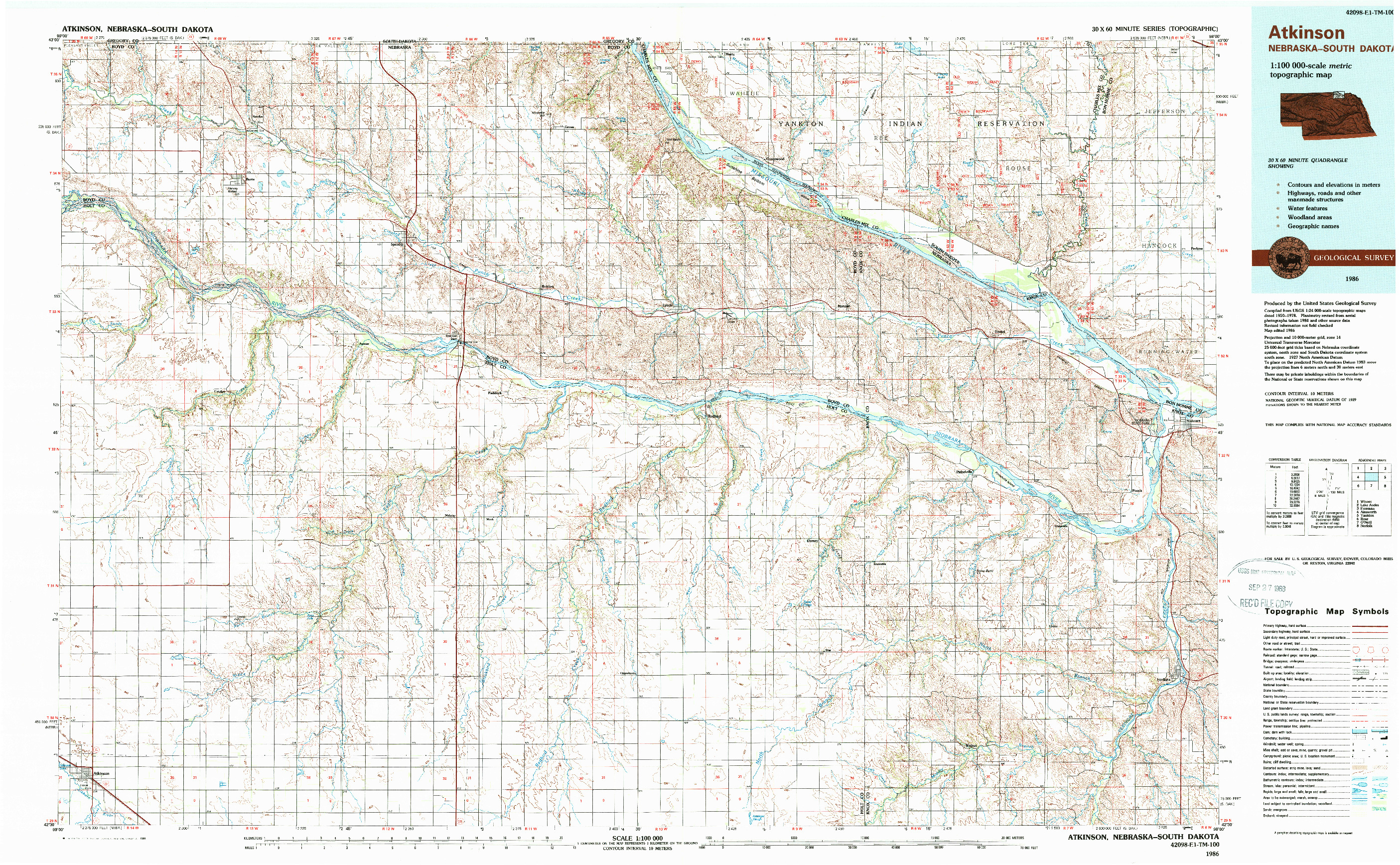 USGS 1:100000-SCALE QUADRANGLE FOR ATKINSON, NE 1986