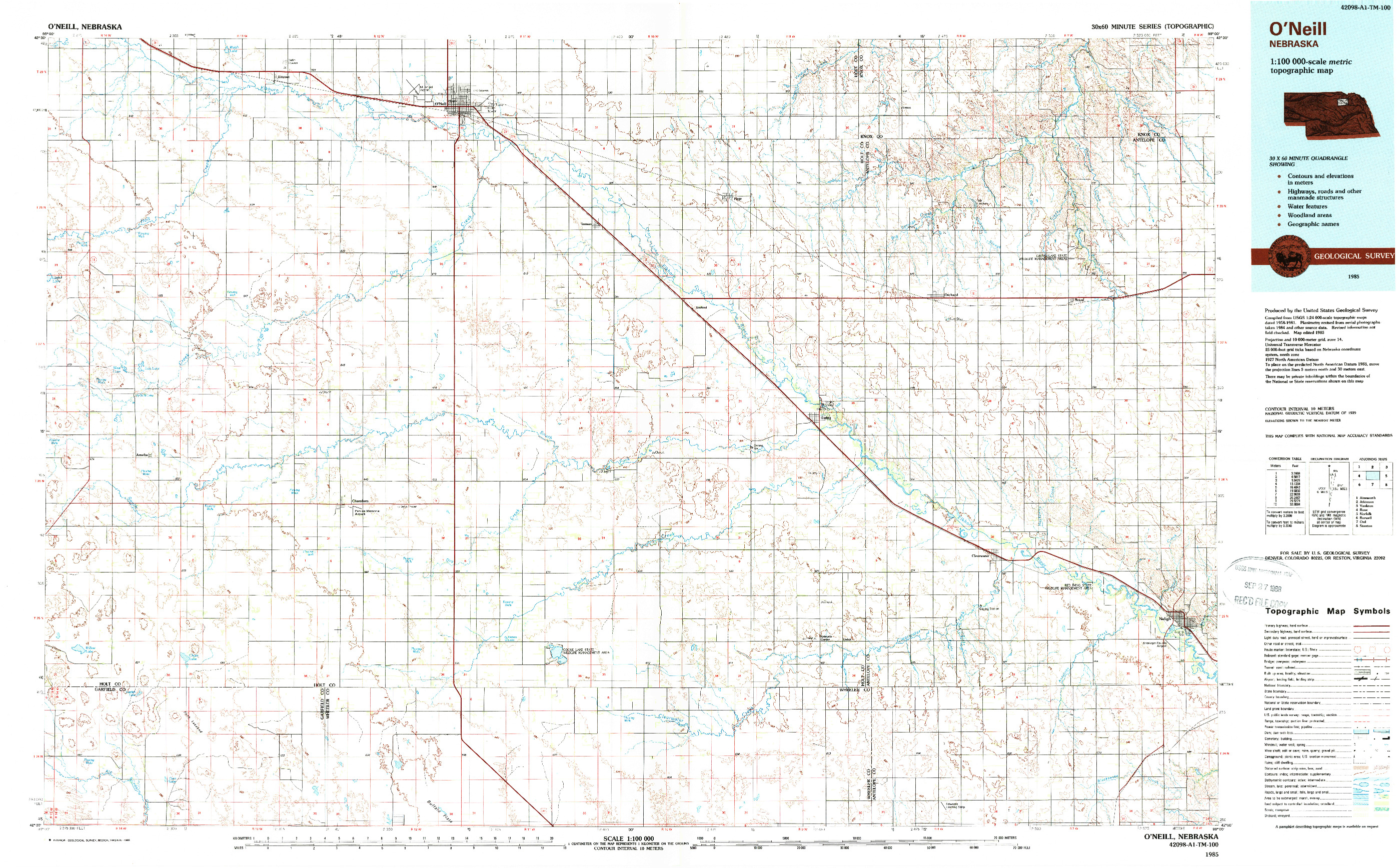USGS 1:100000-SCALE QUADRANGLE FOR O'NEILL, NE 1985