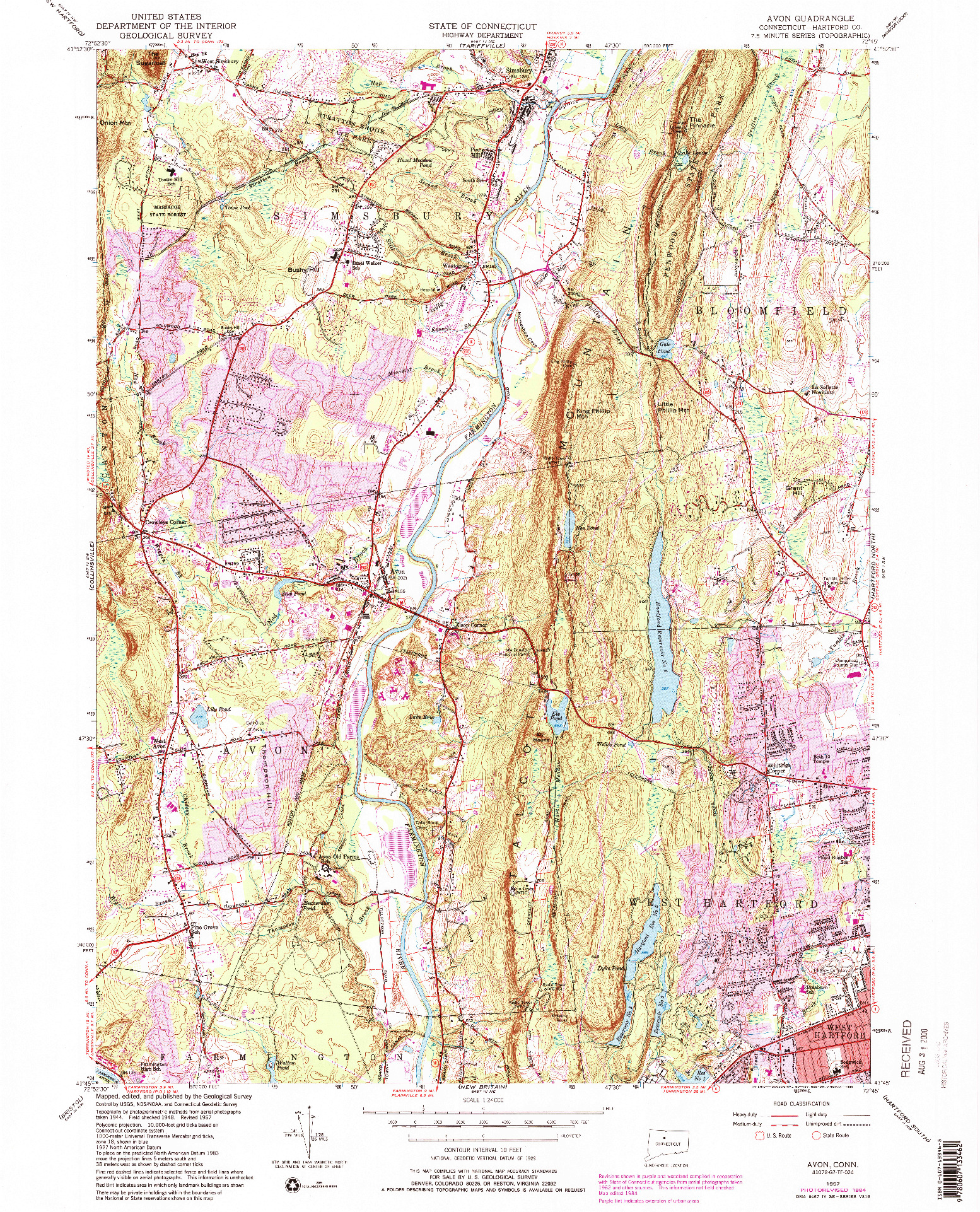 USGS 1:24000-SCALE QUADRANGLE FOR AVON, CT 1957