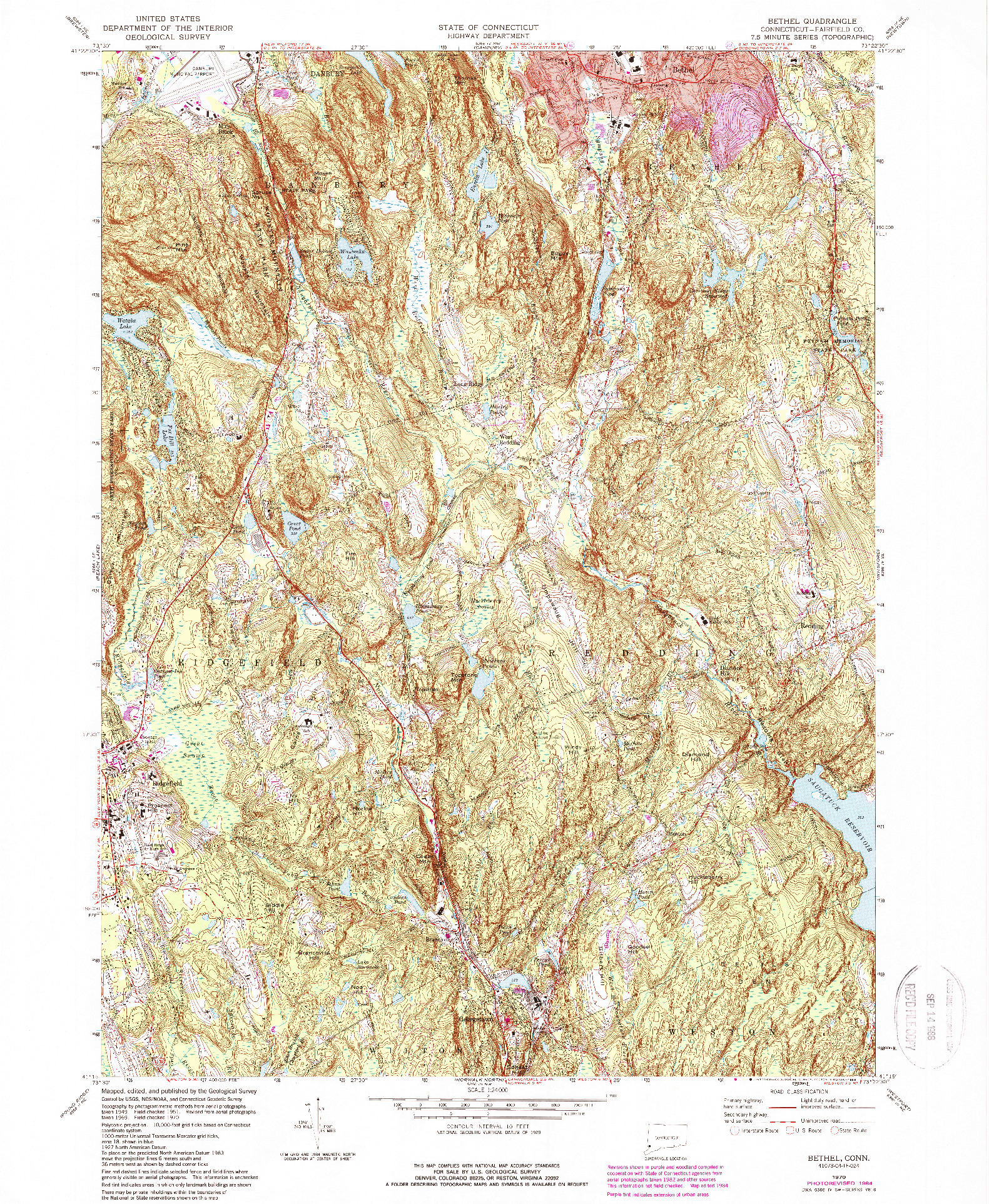 USGS 1:24000-SCALE QUADRANGLE FOR BETHEL, CT 1970