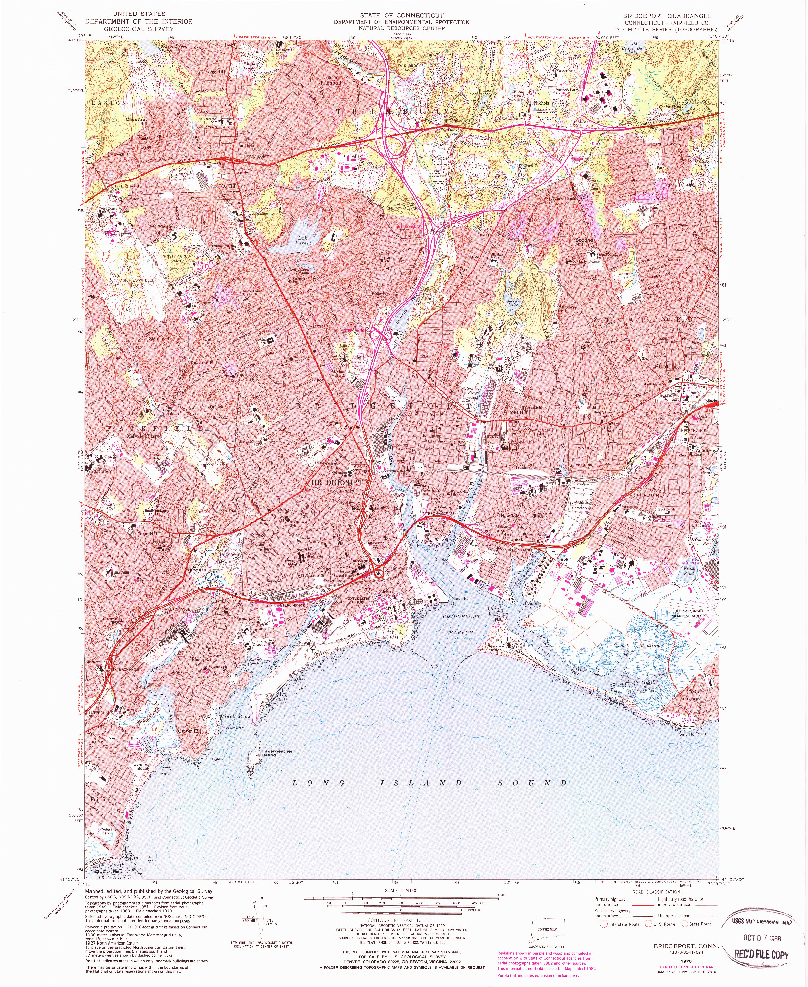 USGS 1:24000-SCALE QUADRANGLE FOR BRIDGEPORT, CT 1970