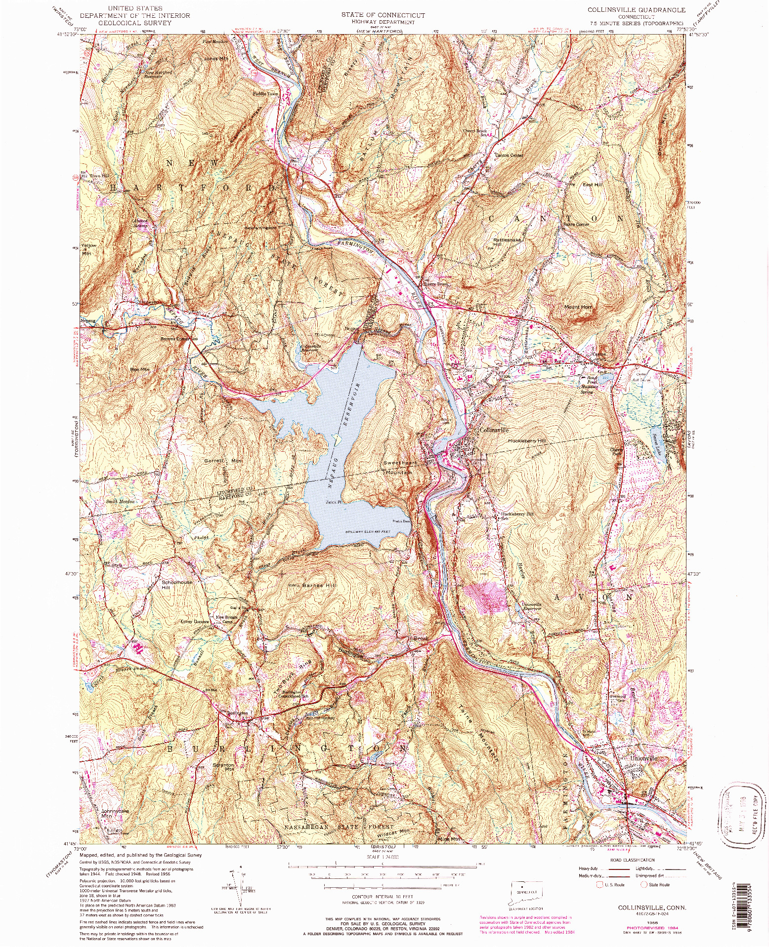 USGS 1:24000-SCALE QUADRANGLE FOR COLLINSVILLE, CT 1956