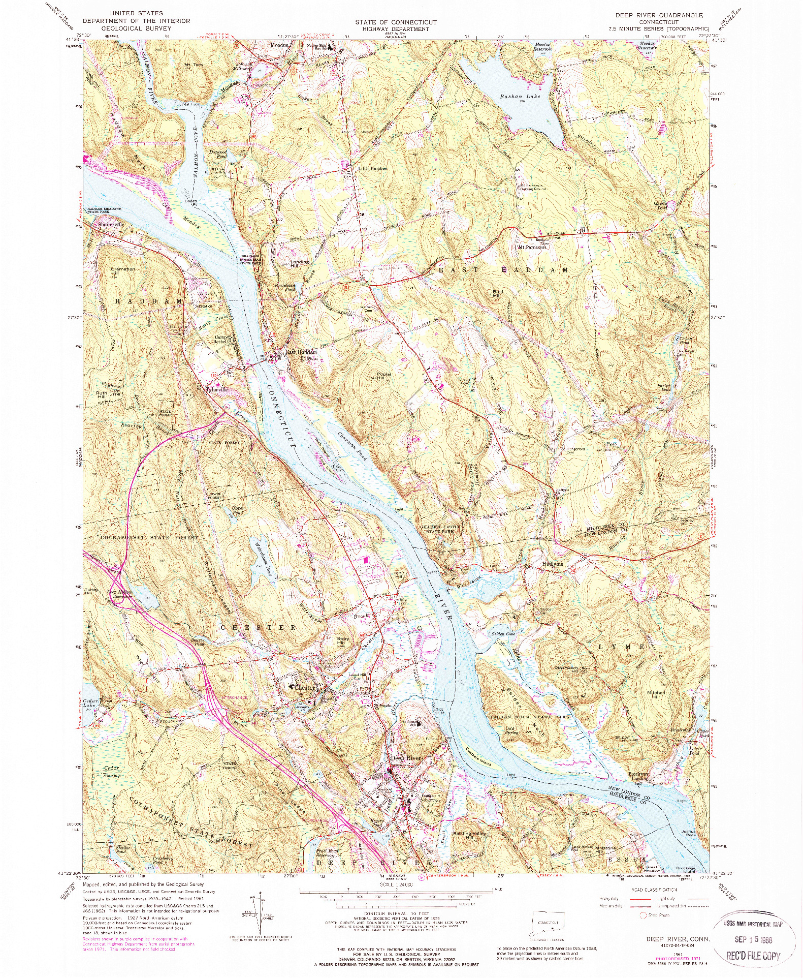 USGS 1:24000-SCALE QUADRANGLE FOR DEEP RIVER, CT 1961