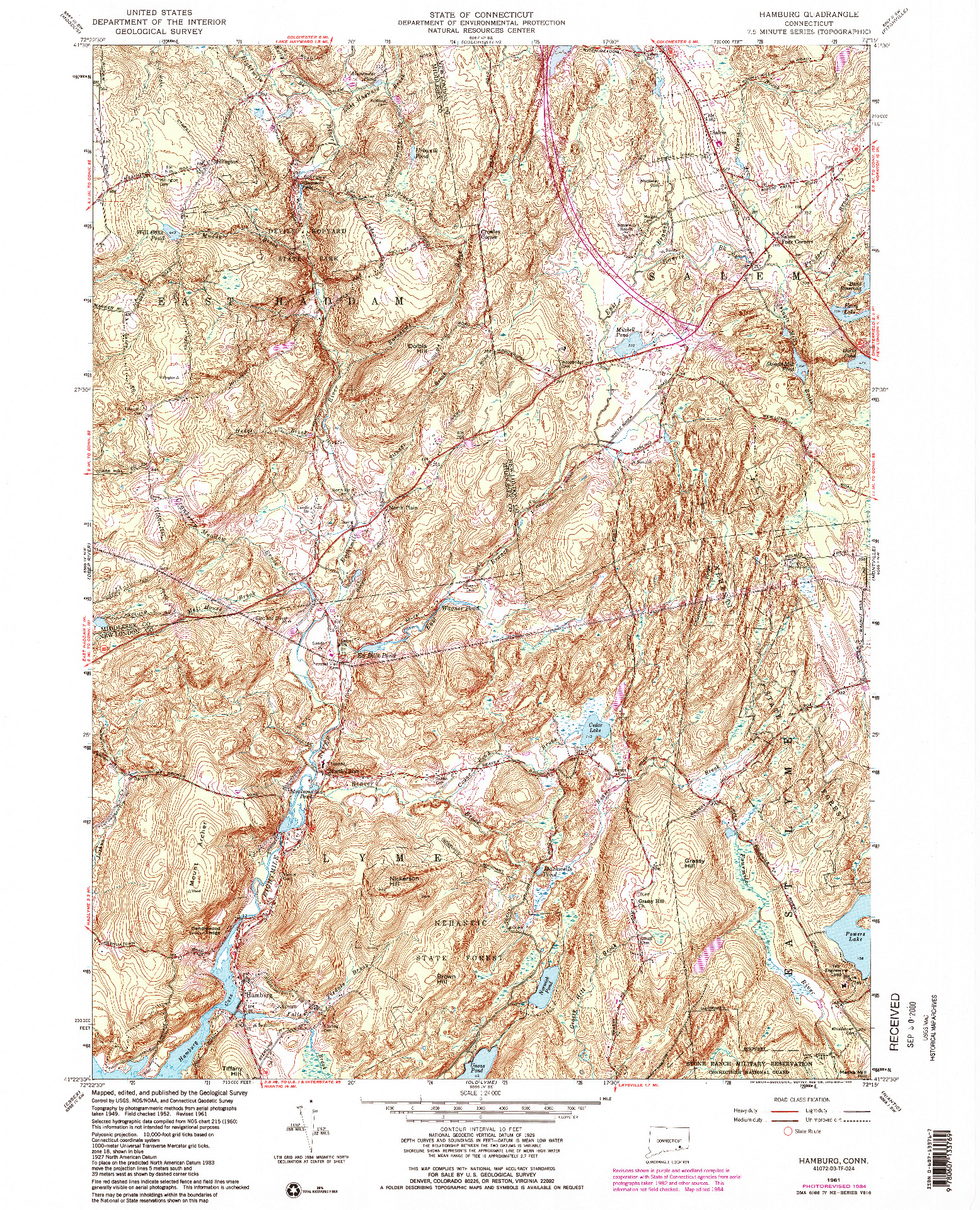 USGS 1:24000-SCALE QUADRANGLE FOR HAMBURG, CT 1961