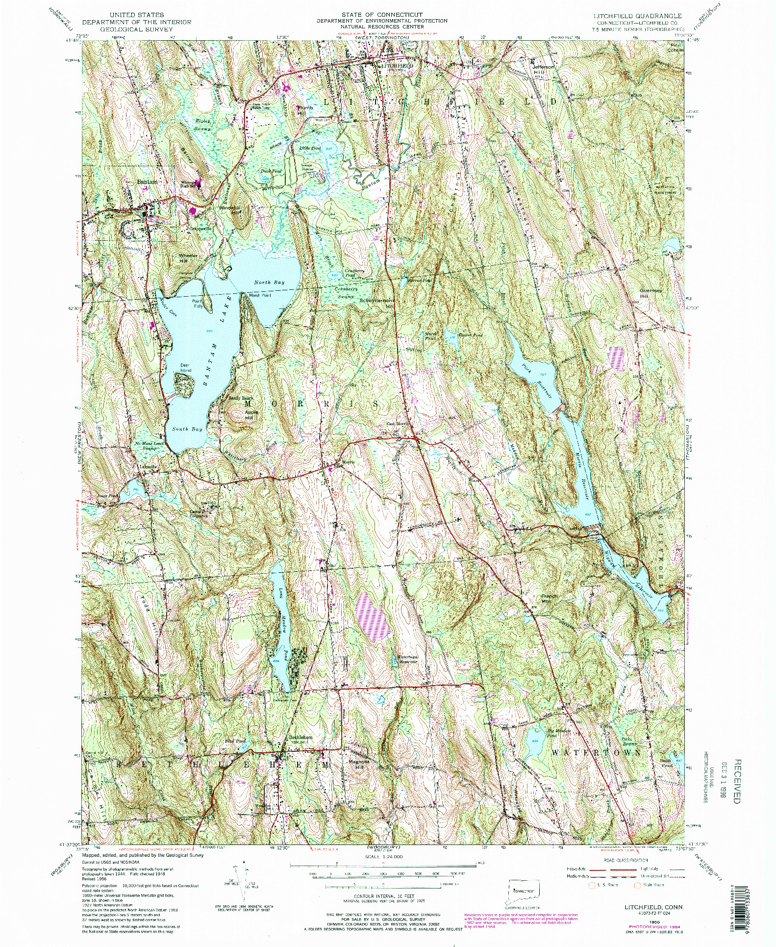 USGS 1:24000-SCALE QUADRANGLE FOR LITCHFIELD, CT 1956