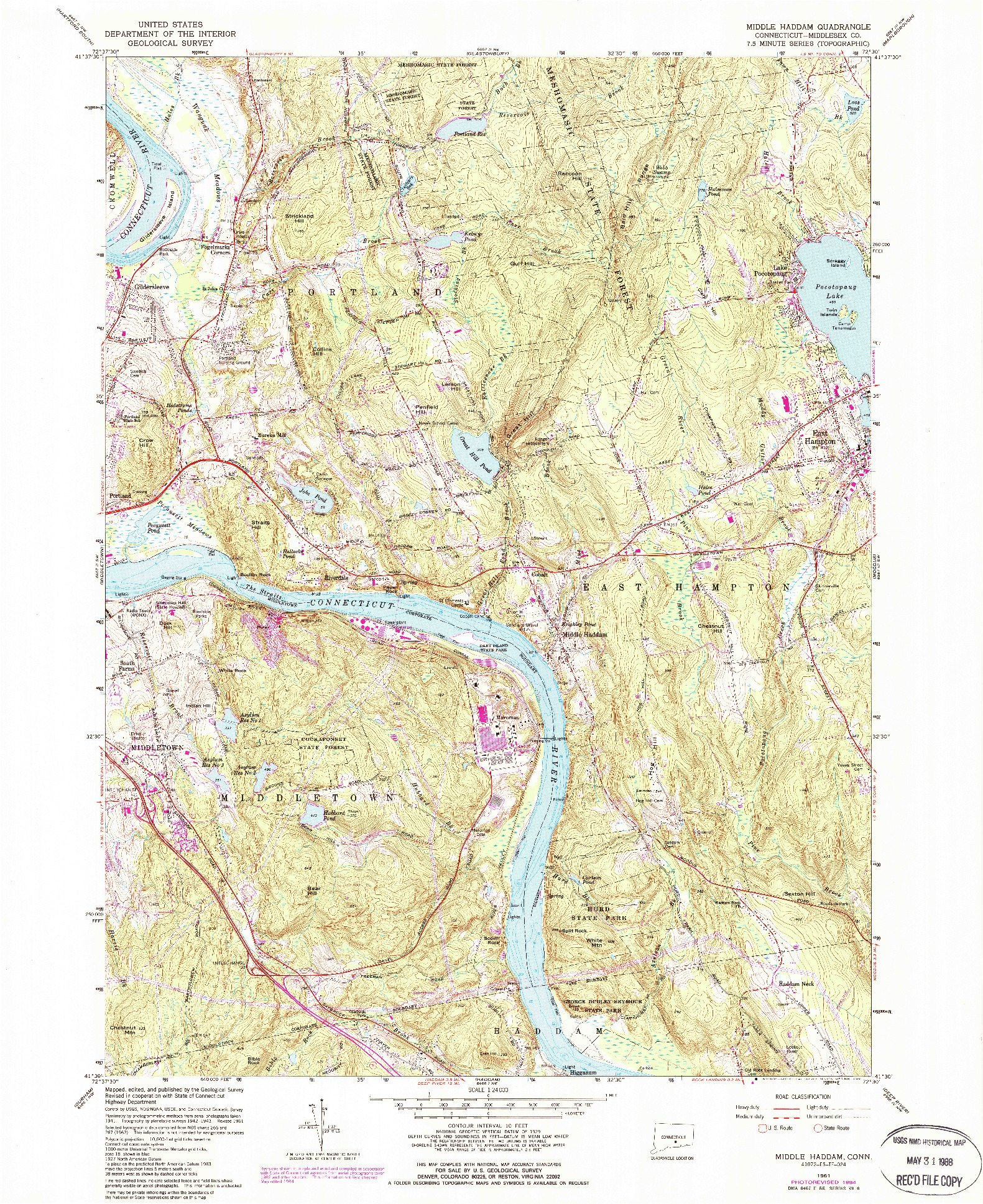 USGS 1:24000-SCALE QUADRANGLE FOR MIDDLE HADDAM, CT 1961