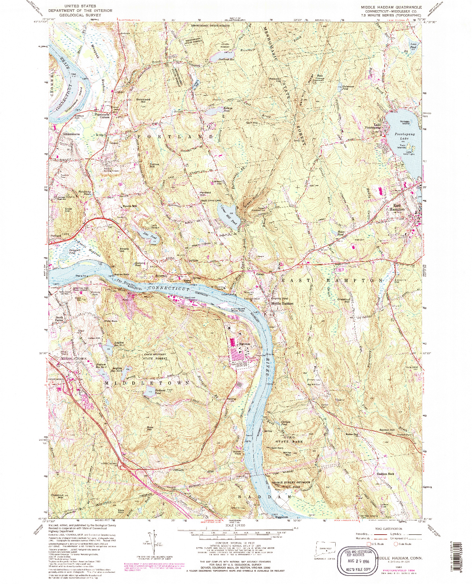 USGS 1:24000-SCALE QUADRANGLE FOR MIDDLE HADDAM, CT 1961