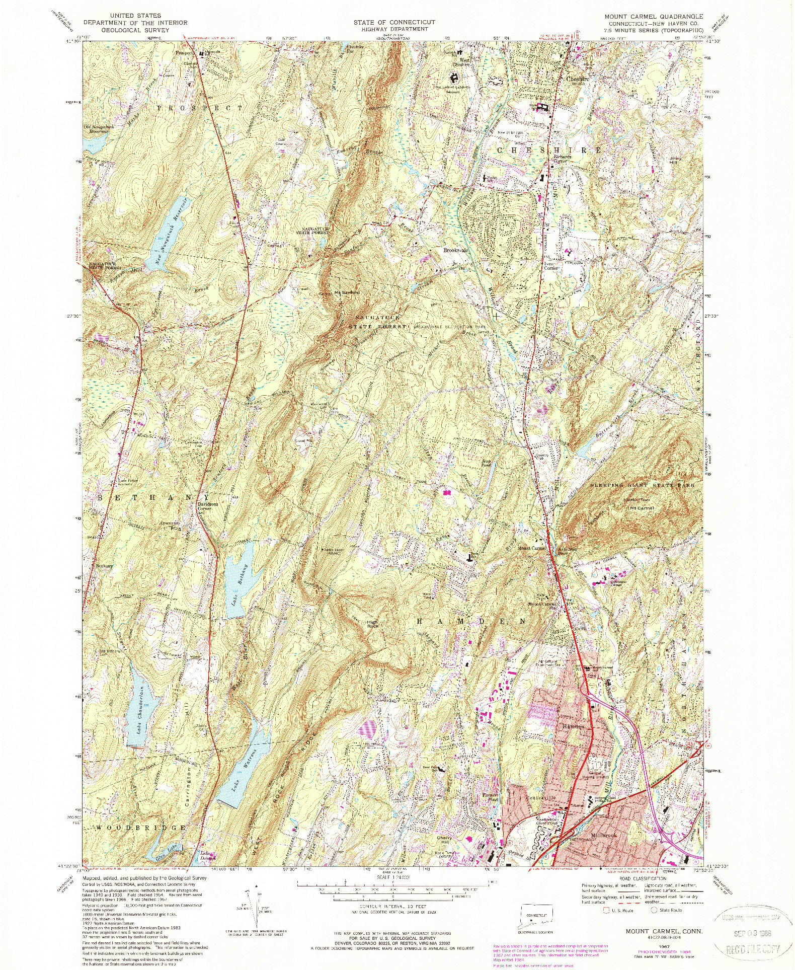 USGS 1:24000-SCALE QUADRANGLE FOR MOUNT CARMEL, CT 1967
