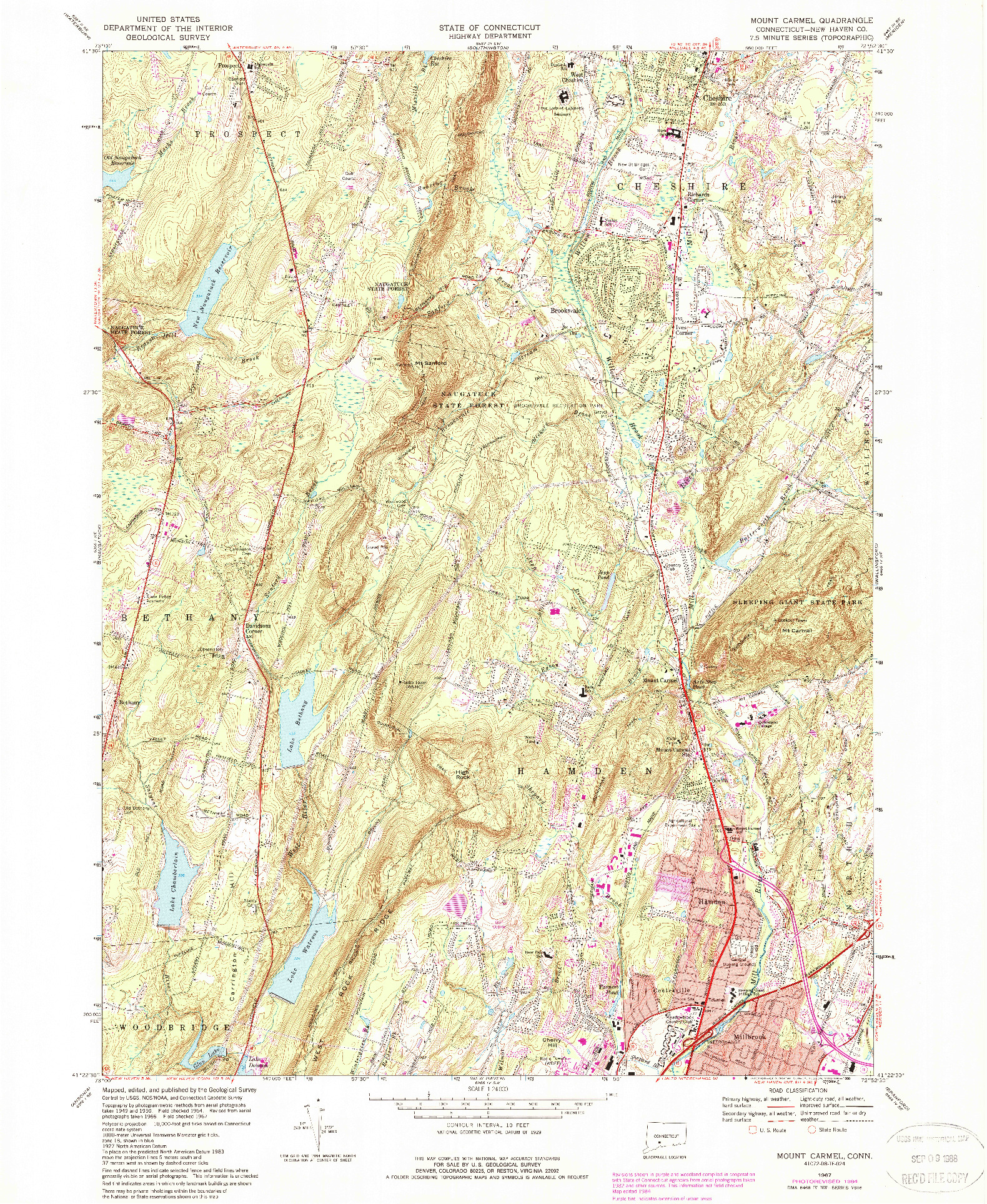 USGS 1:24000-SCALE QUADRANGLE FOR MOUNT CARMEL, CT 1967