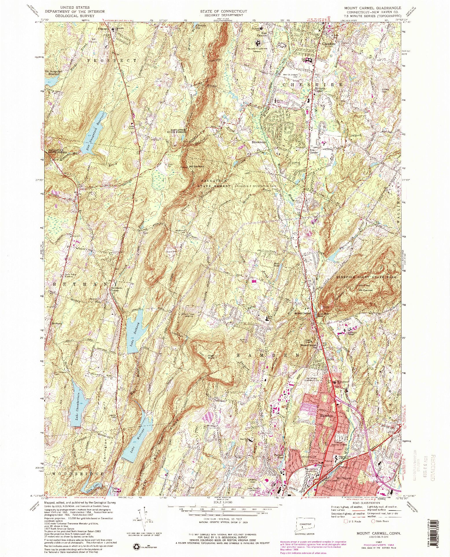 USGS 1:24000-SCALE QUADRANGLE FOR MOUNT CARMEL, CT 1967