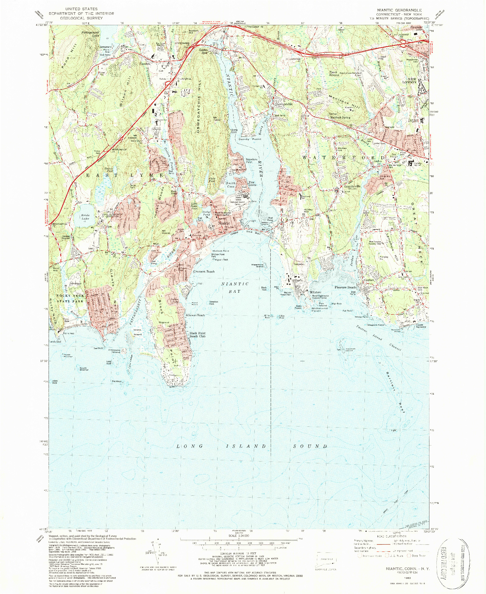 USGS 1:24000-SCALE QUADRANGLE FOR NIANTIC, CT 1983