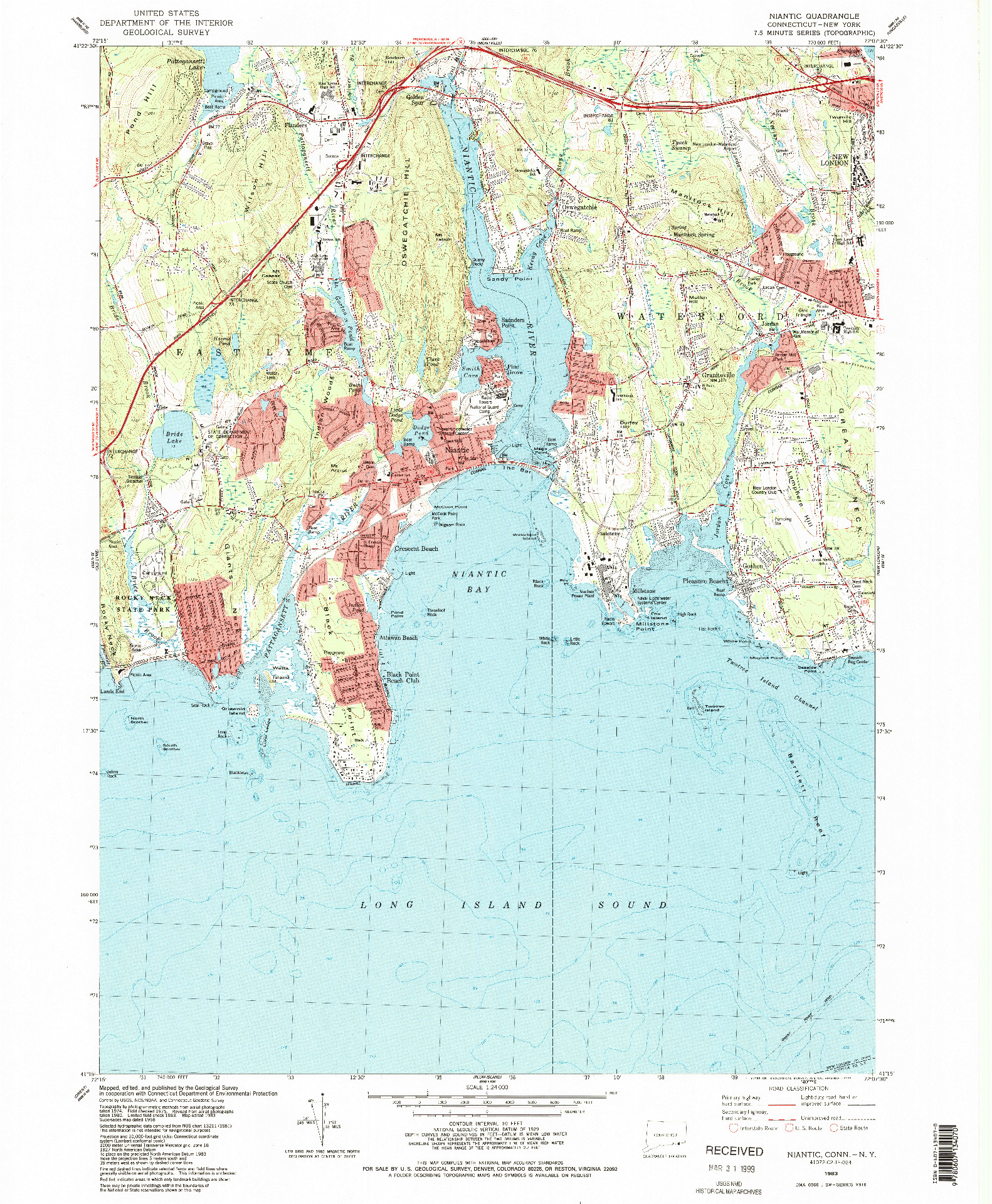 USGS 1:24000-SCALE QUADRANGLE FOR NIANTIC, CT 1983